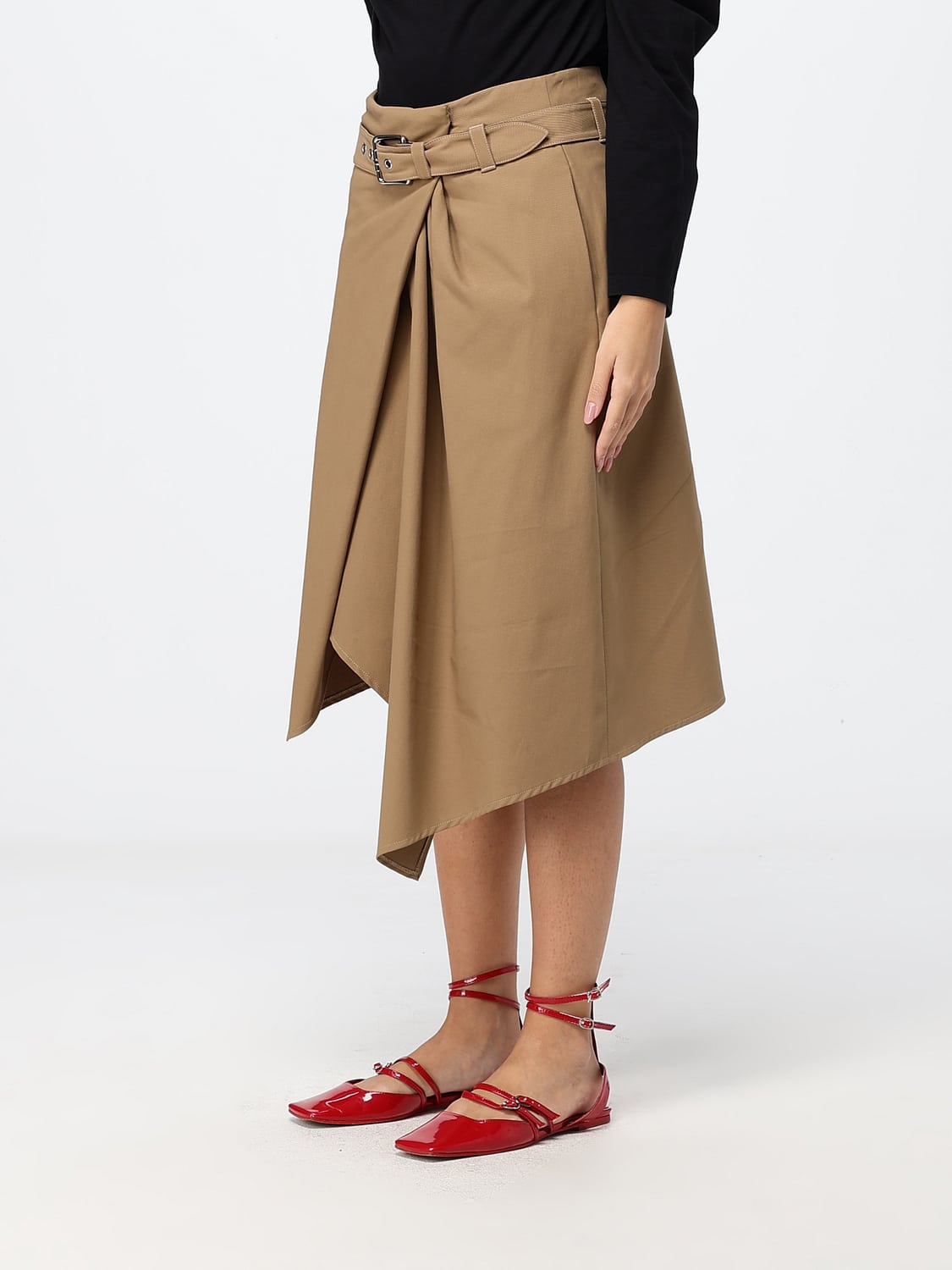 Loewe Women Loewe Asymmetrical High-Waisted Cotton Midi Skirt With Adjustable Belt LOEWE