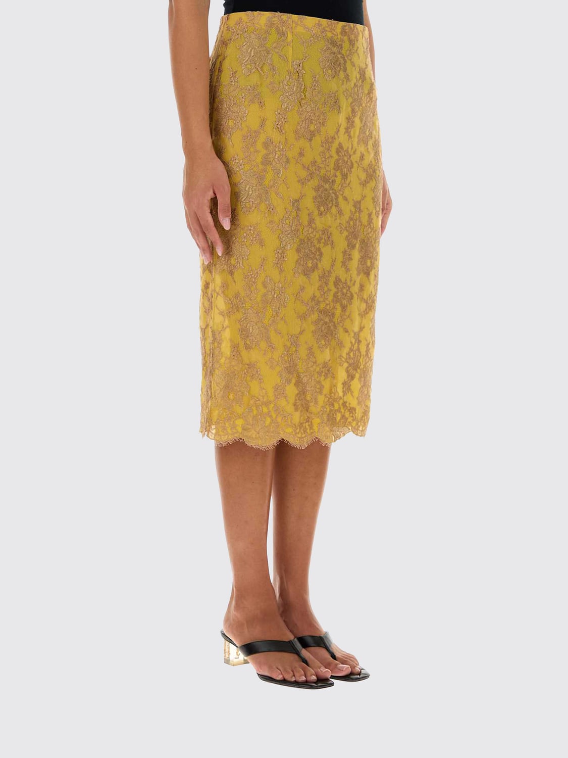 Saint Laurent Women Saint Laurent Mid-Rise Pencil Midi Skirt In Lurex-Embellished Lace SAINT LAURENT