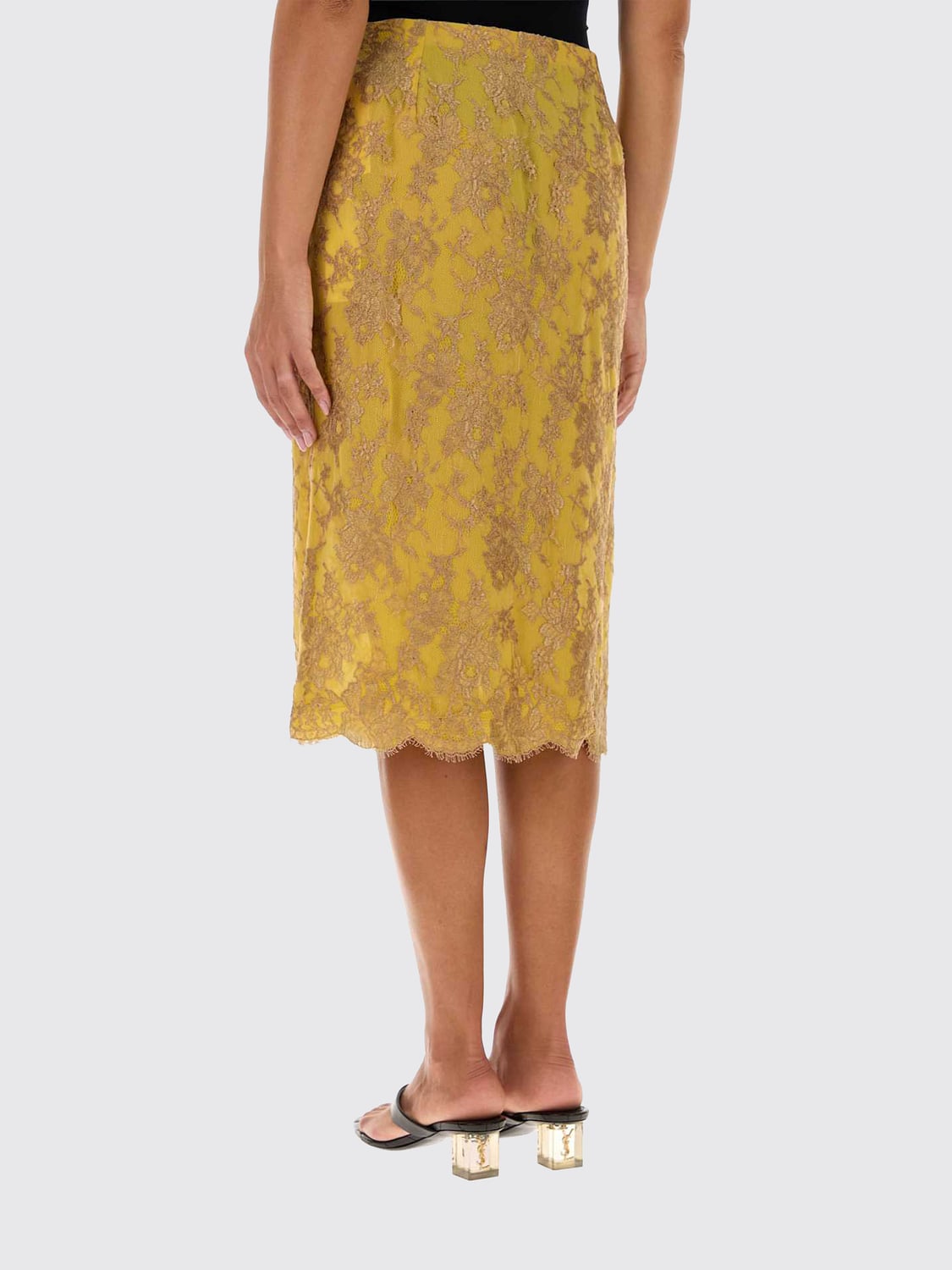 Saint Laurent Women Saint Laurent Mid-Rise Pencil Midi Skirt In Lurex-Embellished Lace SAINT LAURENT