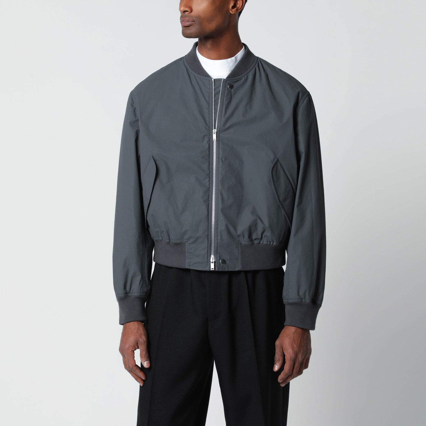 Jil Sander Grey Cotton Zip-Up Bomber Jacket Men JIL SANDER