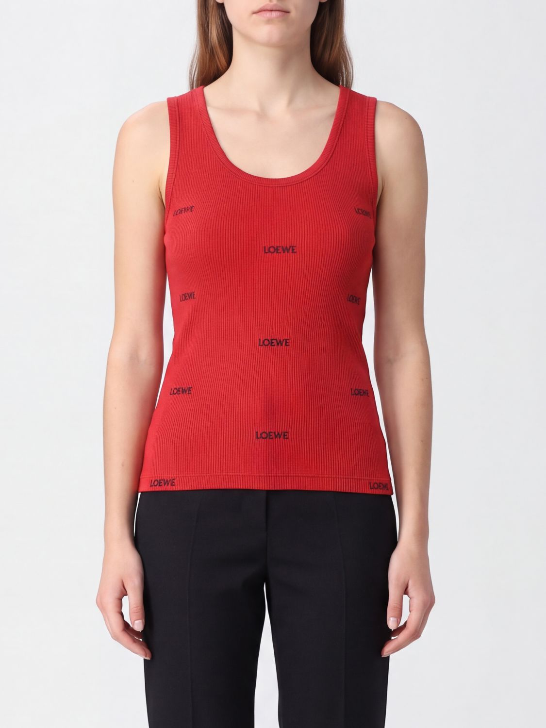 Loewe Women Loewe Off-Shoulder Slim Fit Stretch-Cotton Top With Embroidered Logo LOEWE