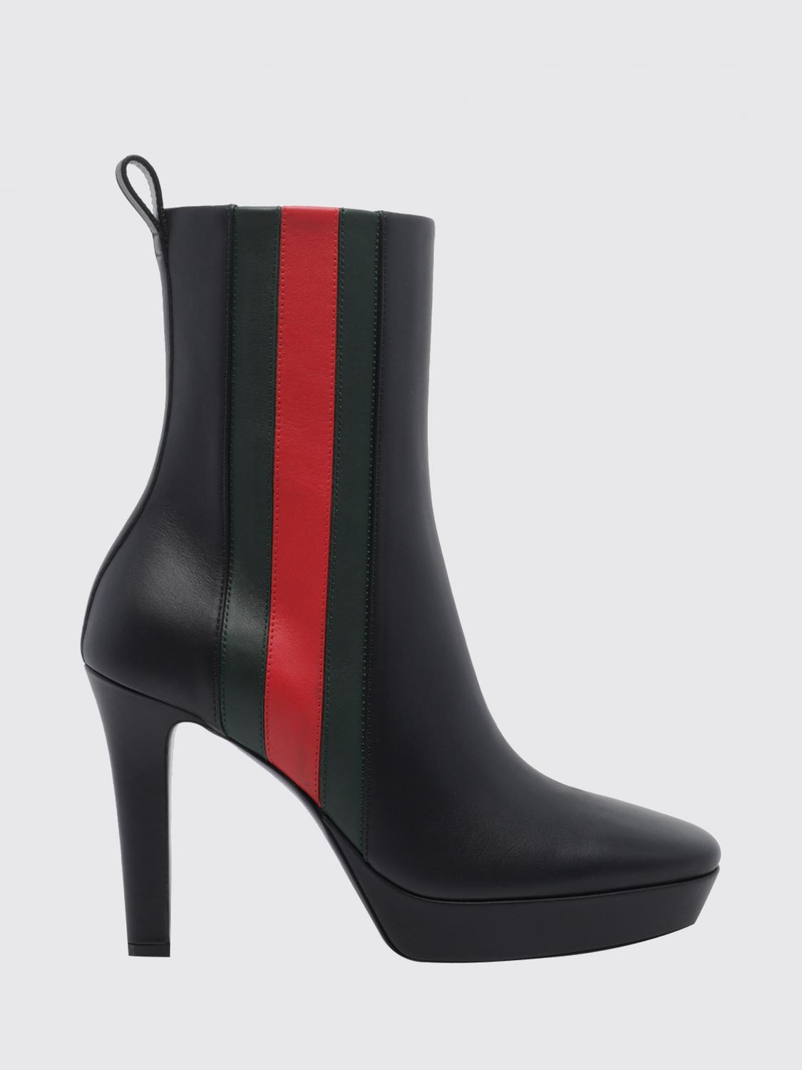 Gucci Women Gucci Web Detail Calfskin Ankle Boots With Stiletto Heel GUCCI