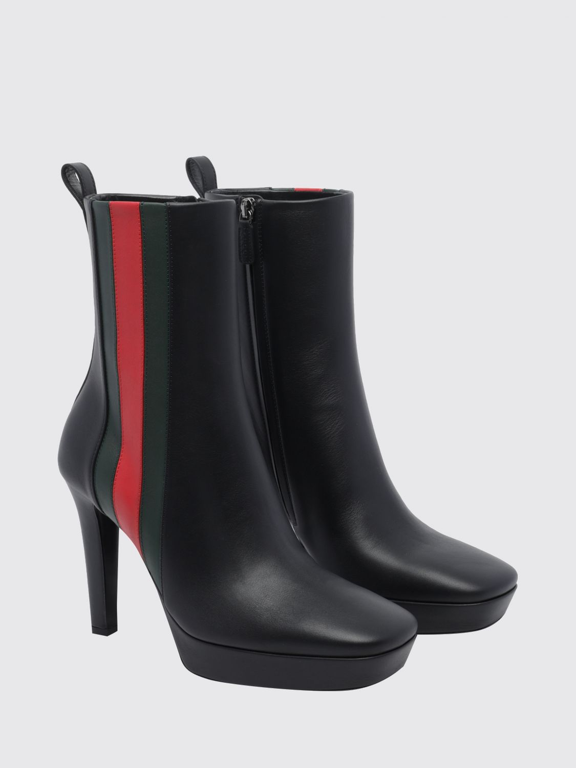 Gucci Women Gucci Web Detail Calfskin Ankle Boots With Stiletto Heel GUCCI