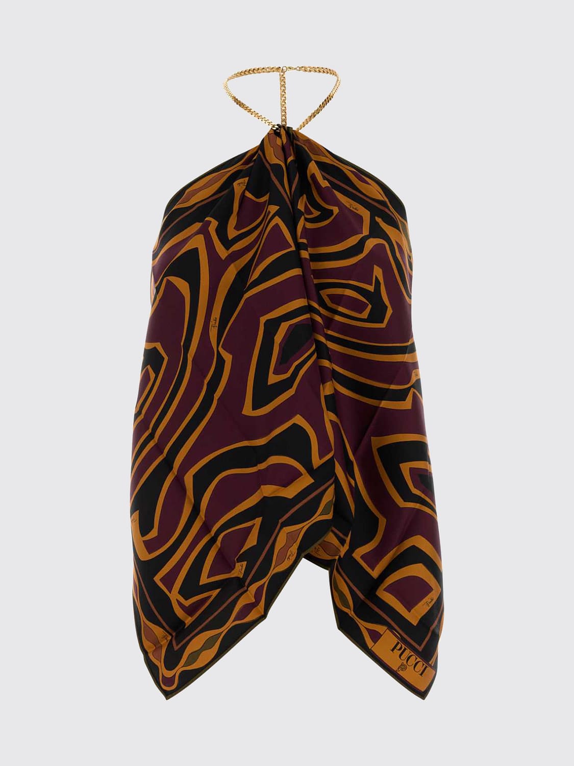 Pucci Women Pucci Asymmetrical Abstract Print Silk Halterneck Top PUCCI