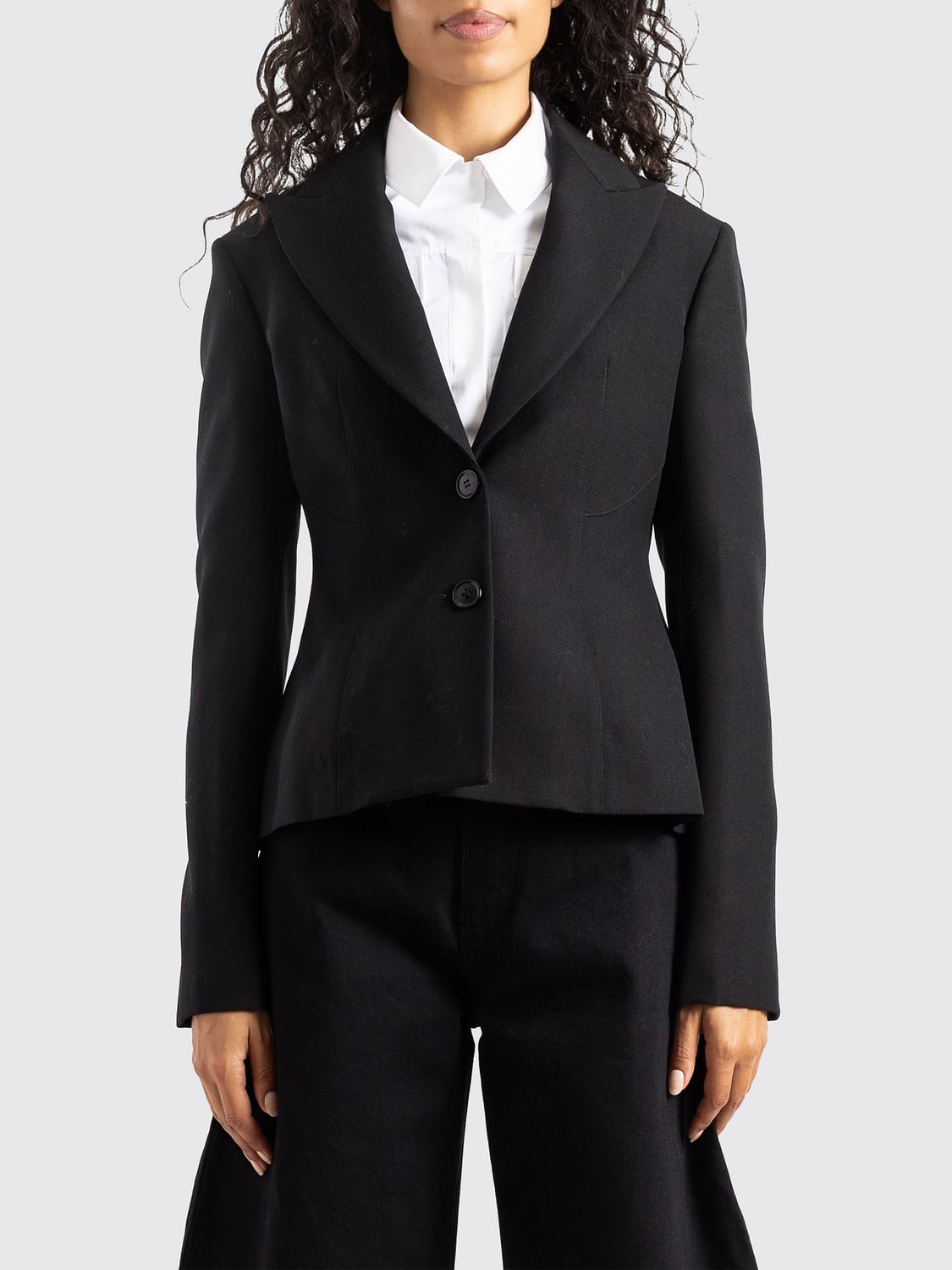 Alaia Women Alaia Single-Breasted Cropped Blazer In Pure Wool With Two Buttons ALAIA