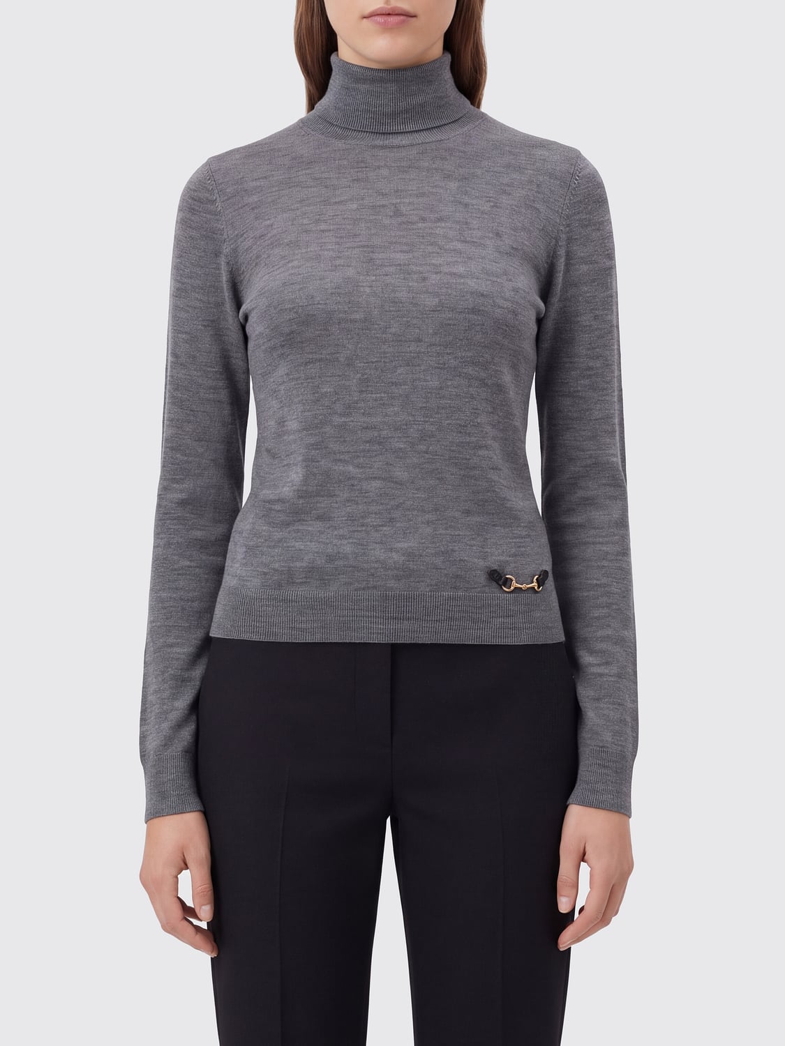 Gucci Women Slim Fit Wool Turtleneck Sweater Gucci With Metal Horsebit Detail GUCCI