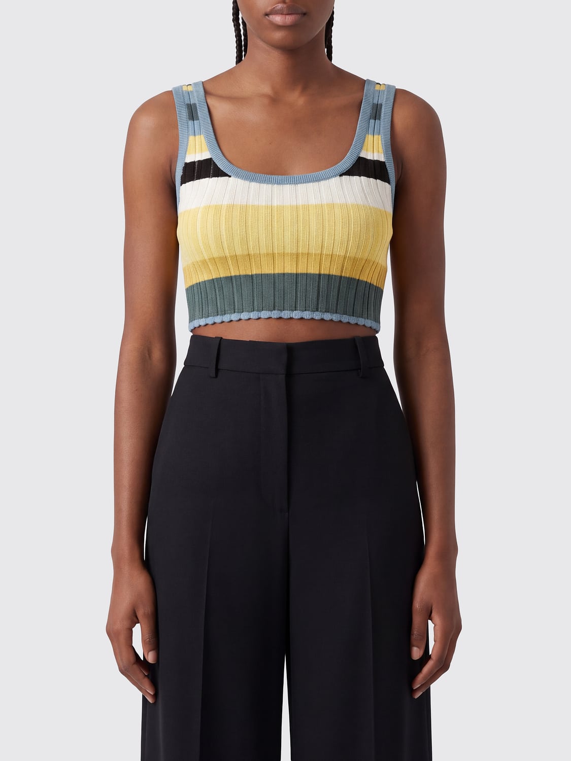 Alaia Women Alaia Striped Cropped Knit Viscose Blend Top With Square Neckline ALAIA