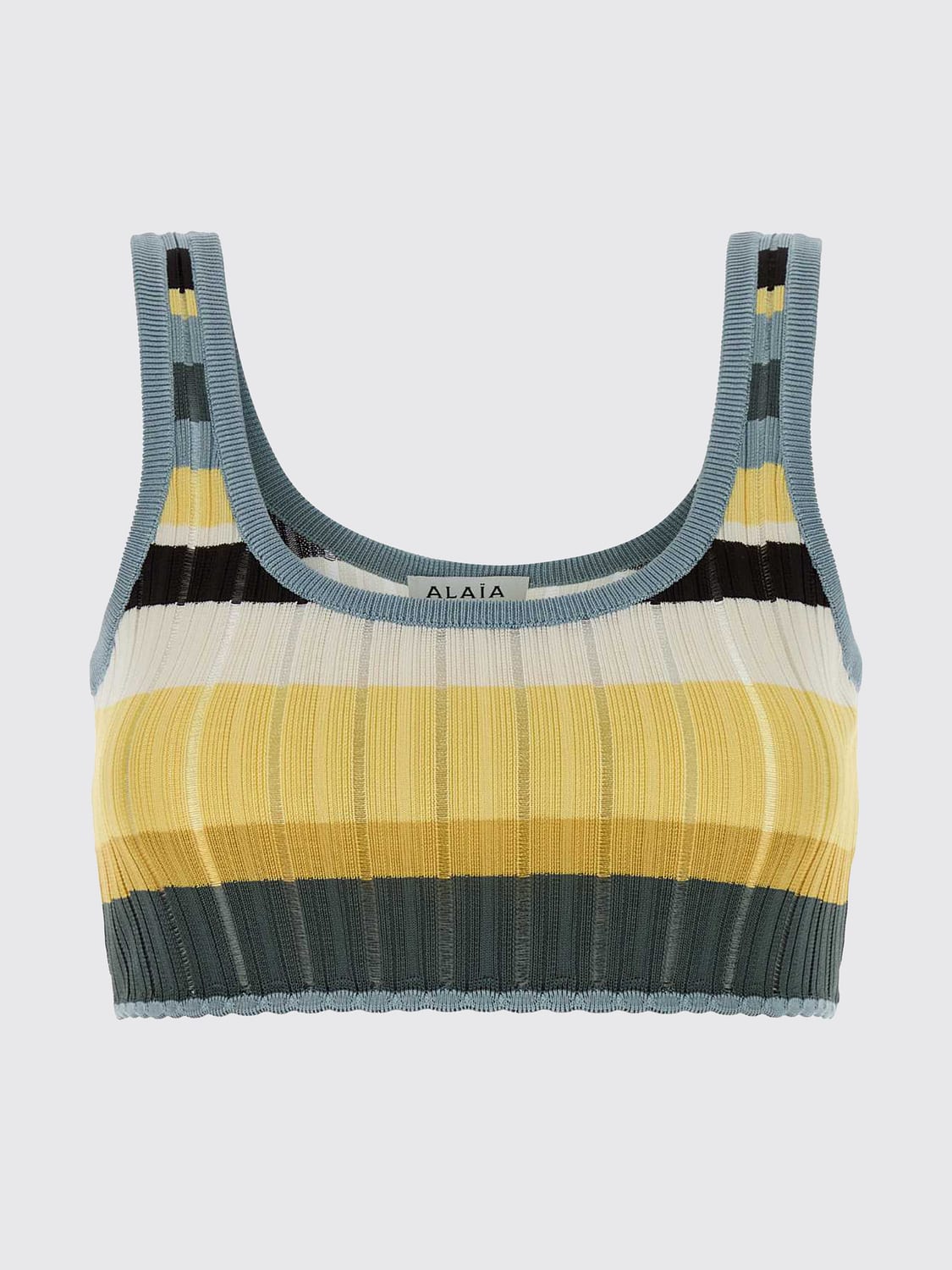 Alaia Women Alaia Striped Cropped Knit Viscose Blend Top With Square Neckline ALAIA