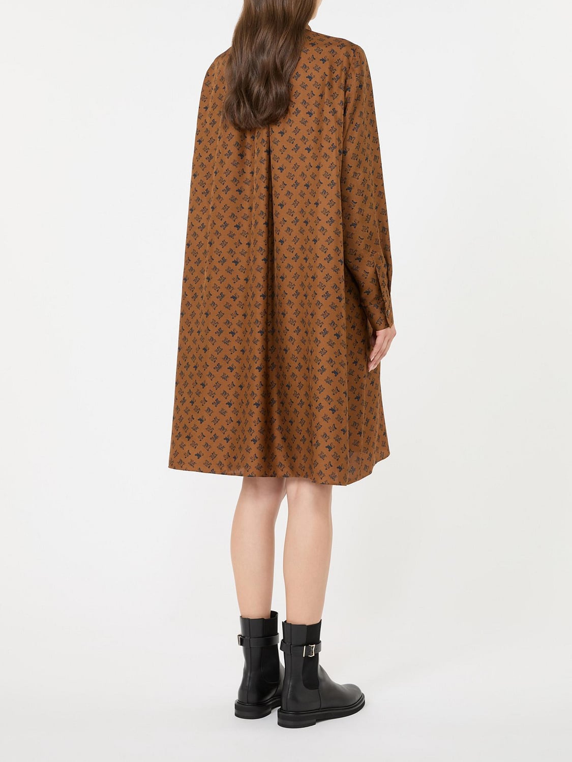 Max Mara Women Max Mara Monogram Print Silk Mini Shirt Dress With Mandarin Collar MAX MARA