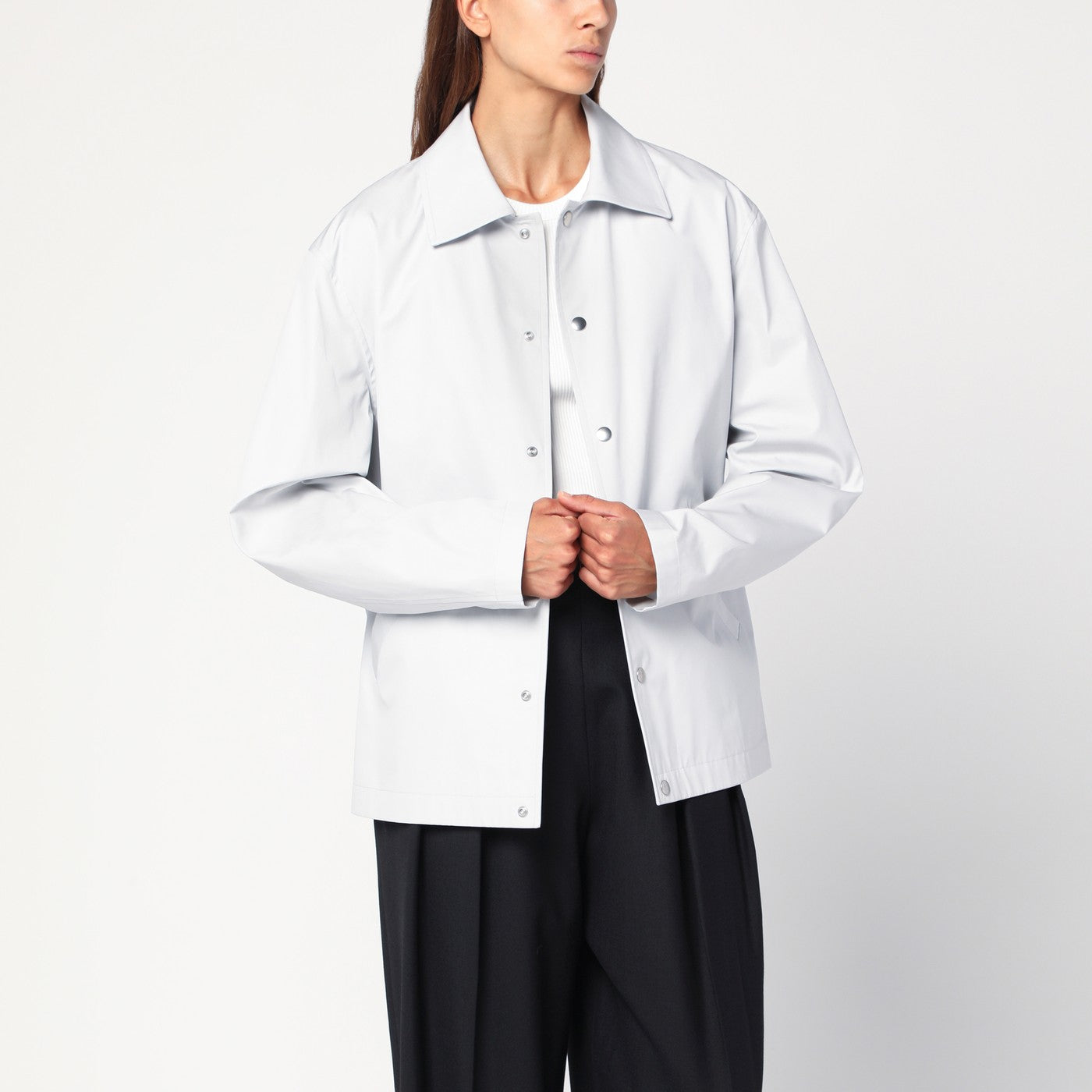 Jil Sander Light Grey Cotton Taffeta Jacket With Logo Women JIL SANDER