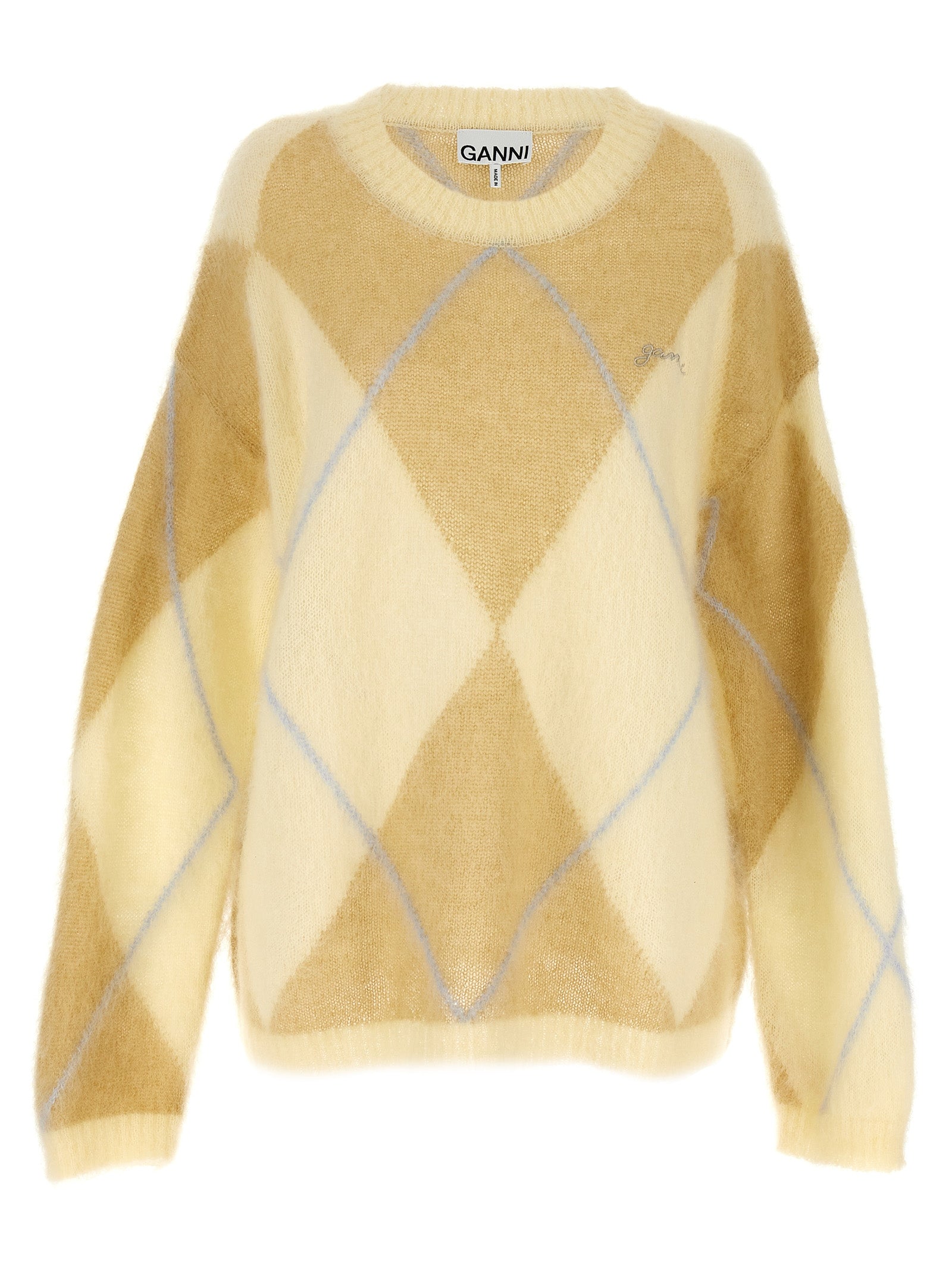 Ganni Women Logo Embroidery Diamond Sweater GANNI