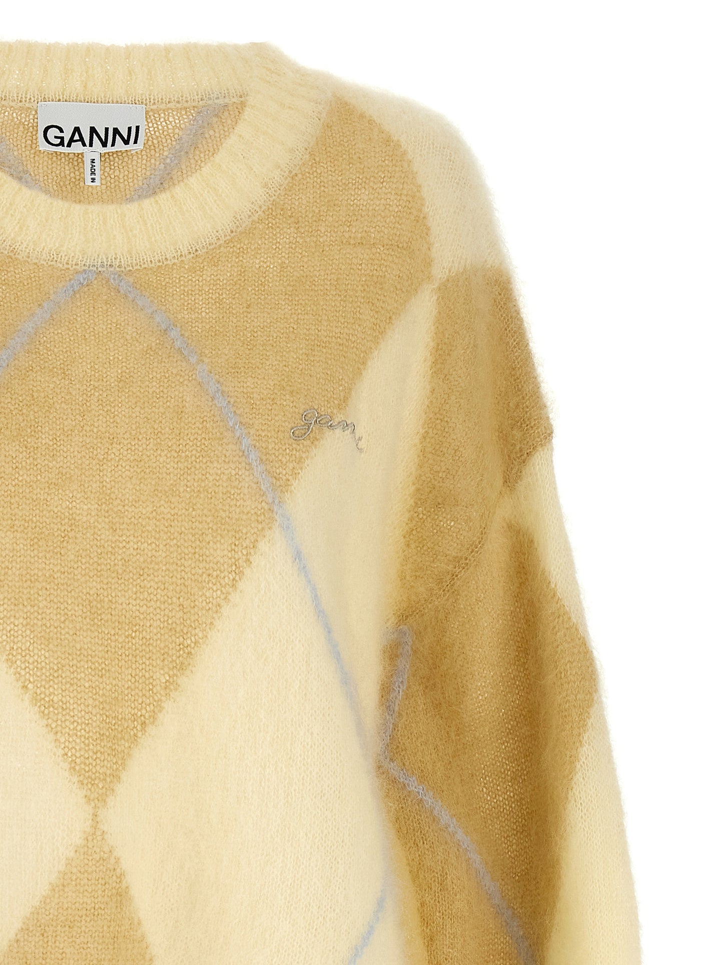 Ganni Women Logo Embroidery Diamond Sweater GANNI
