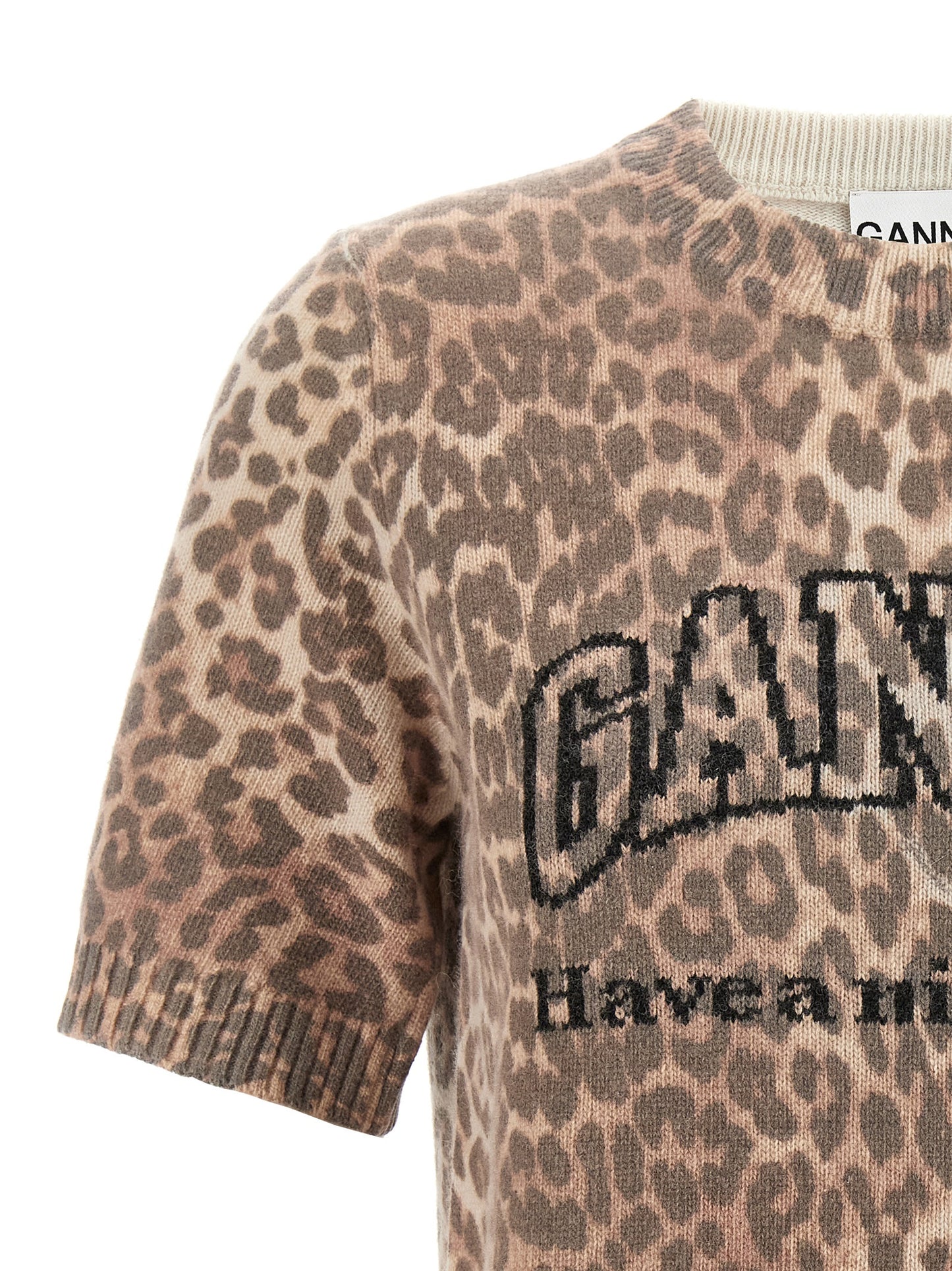 Ganni Women 'Leopard Wool Mix' T-Shirt GANNI