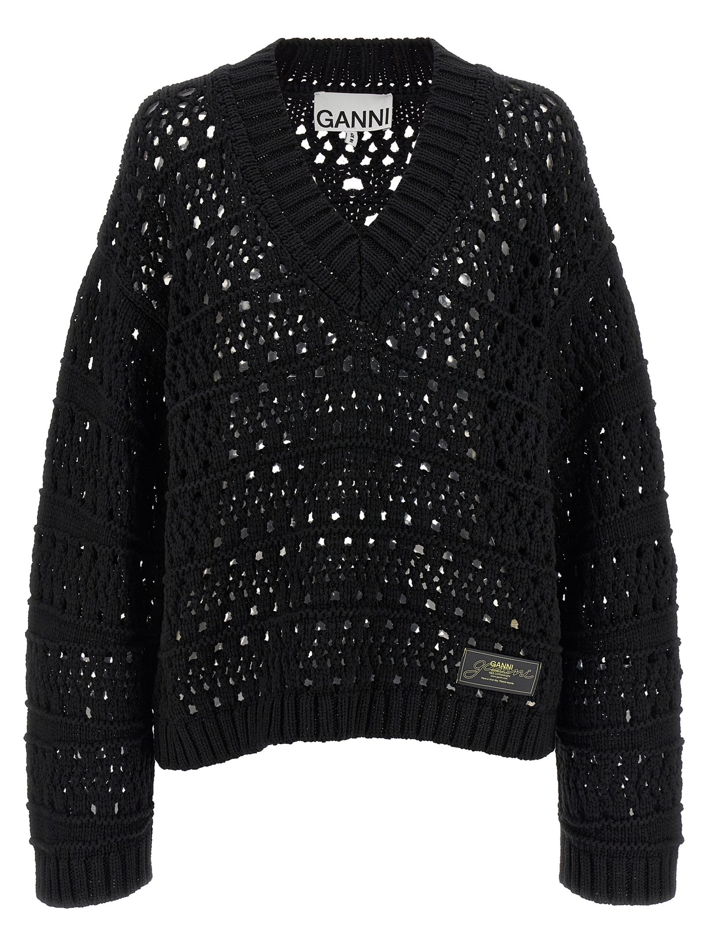 Ganni Women 'Black Crochet V-Neck' Sweater GANNI
