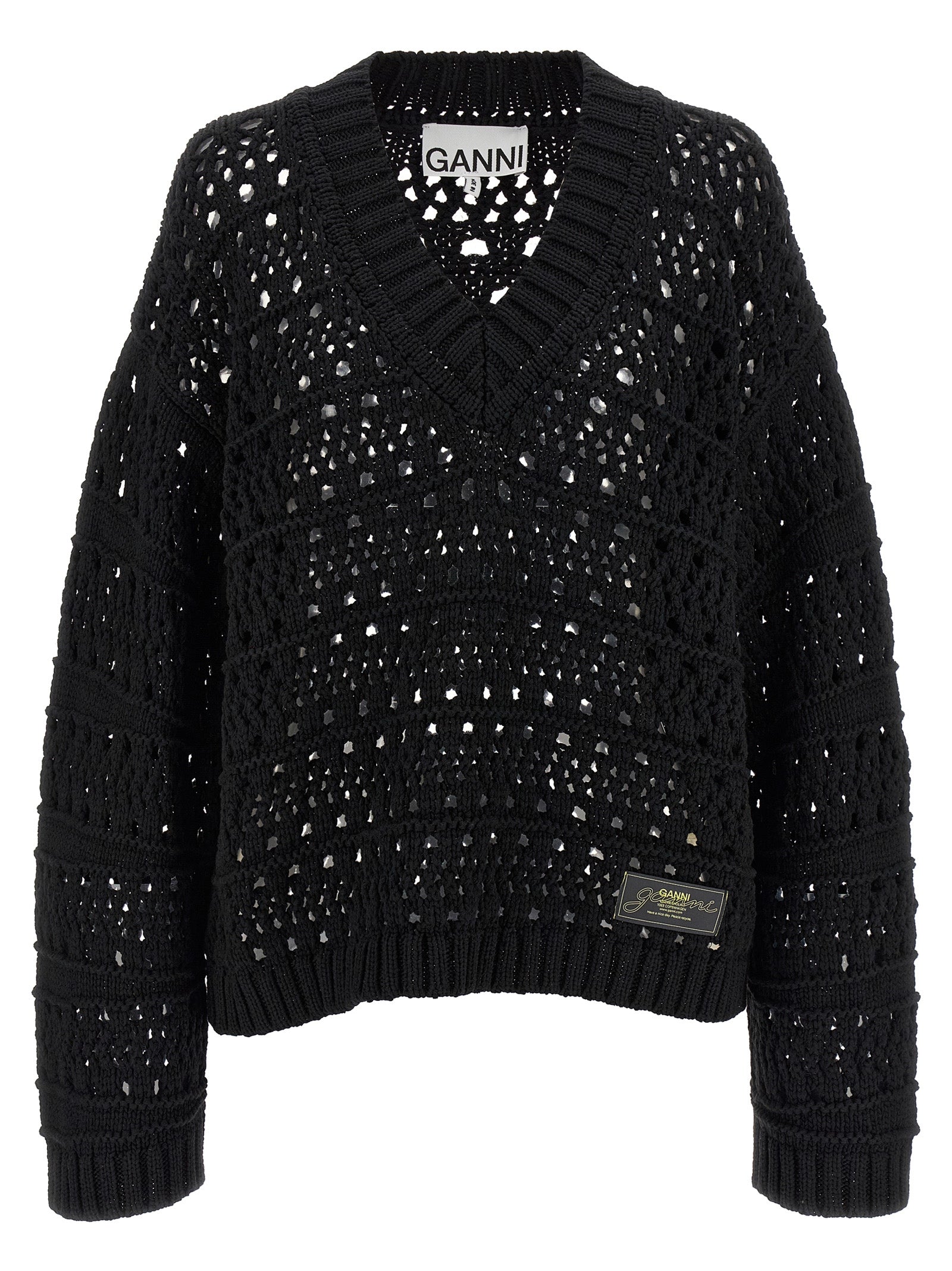 Ganni Women 'Black Crochet V-Neck' Sweater GANNI