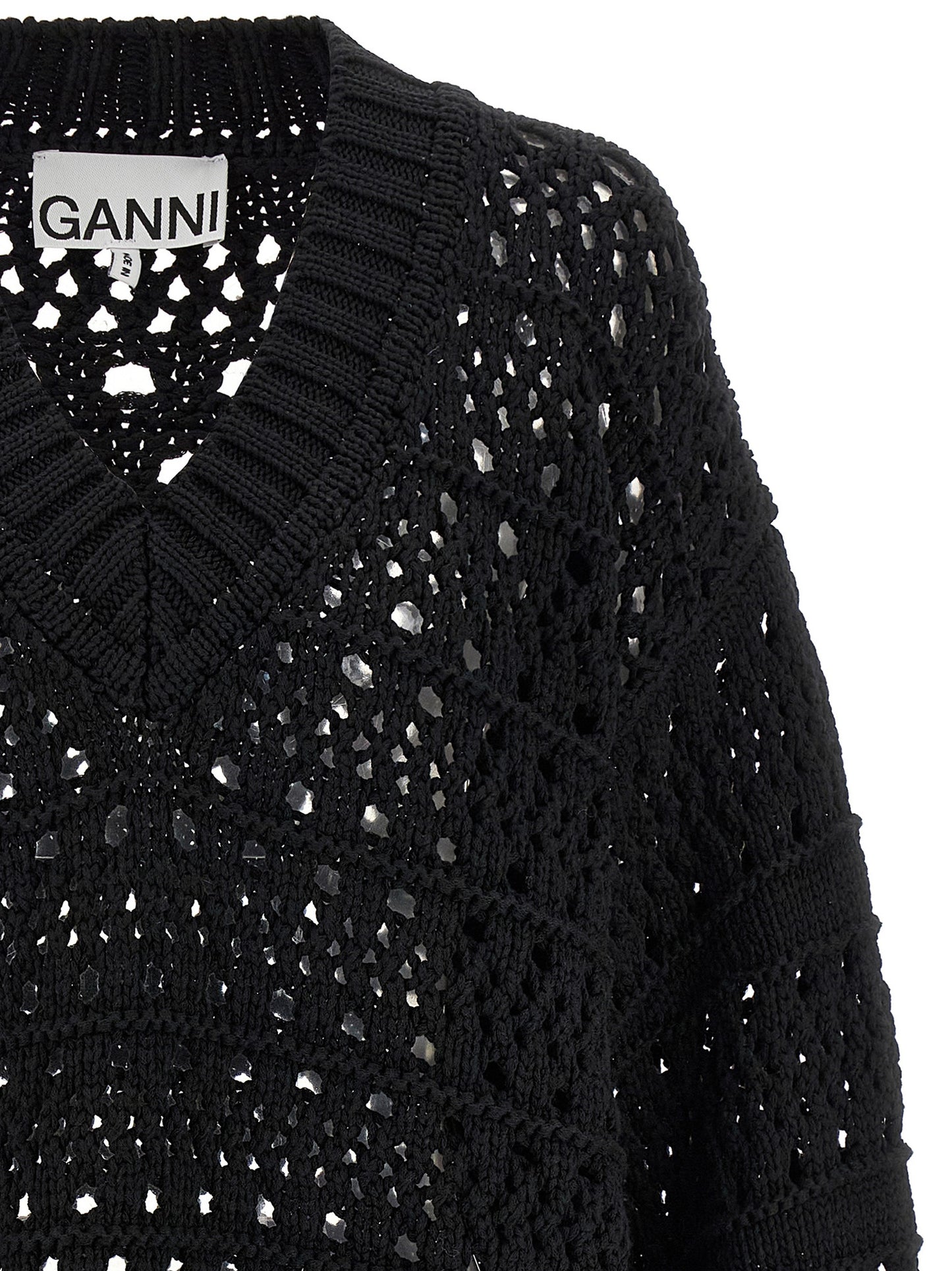 Ganni Women 'Black Crochet V-Neck' Sweater GANNI