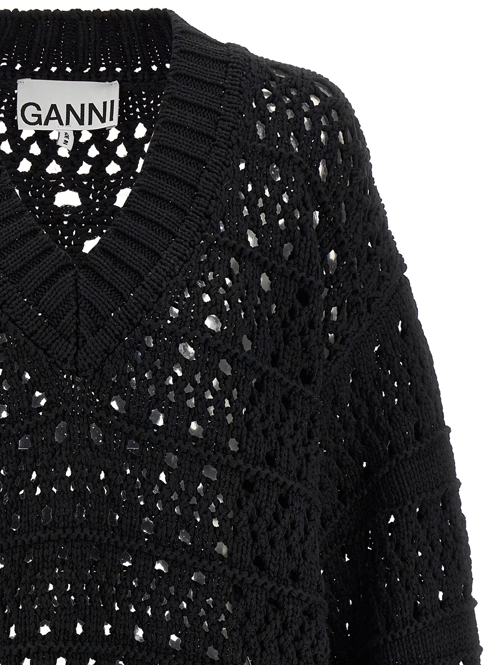 Ganni Women 'Black Crochet V-Neck' Sweater GANNI
