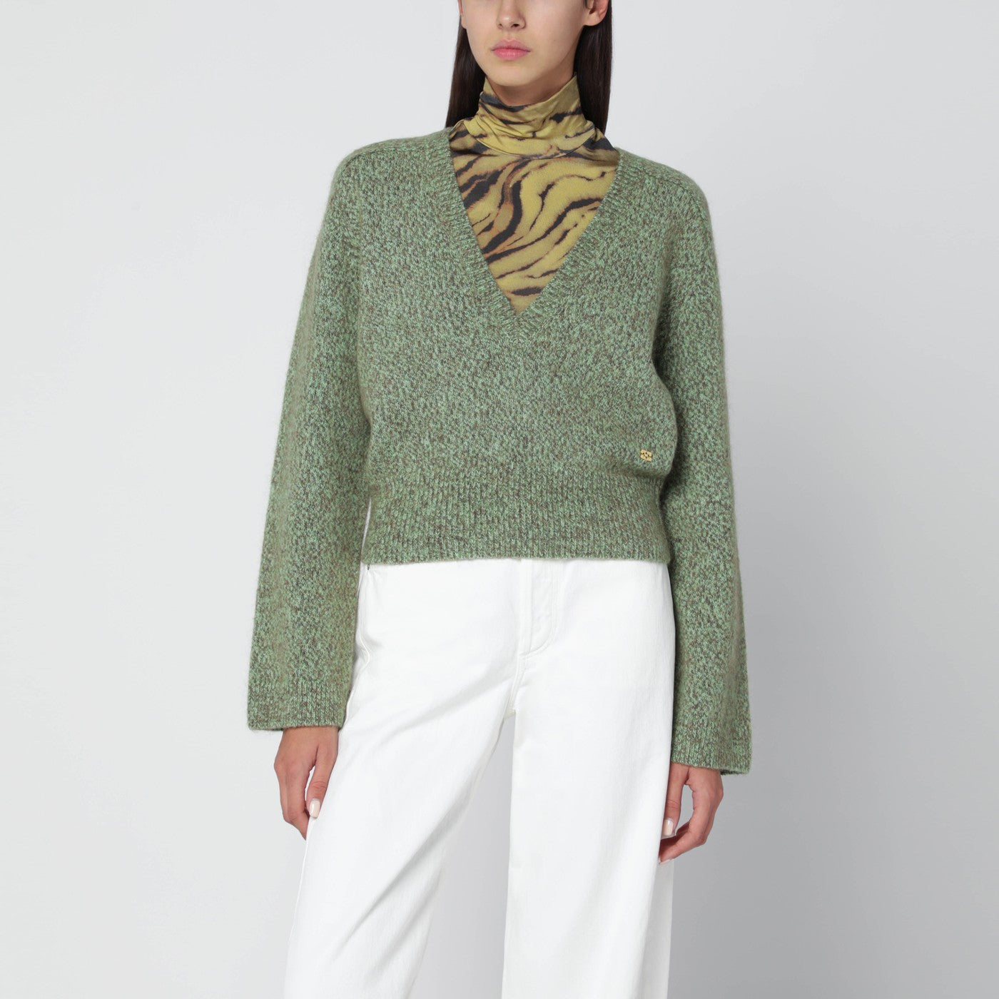 Ganni Green Wool-Blend Textured Sweater Women GANNI