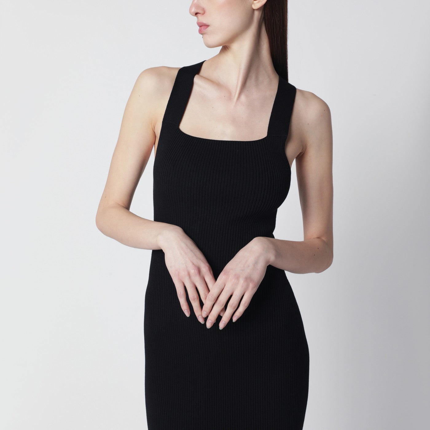 Patou Black Dress With Faille Ruffle Hem Women PATOU
