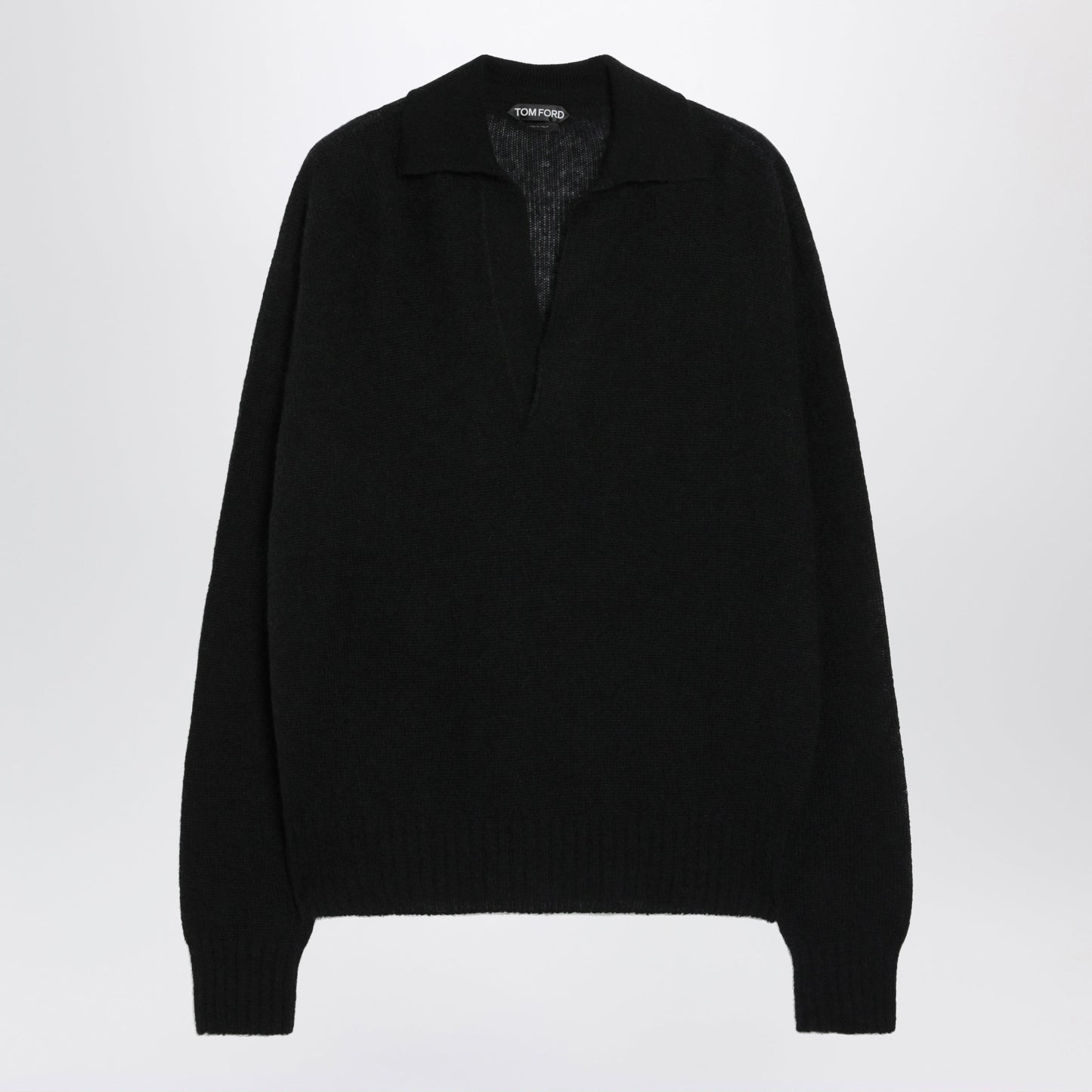 Tom Ford Long-Sleeve V-Neck Cashmere And Silk Polo In Black Men TOM FORD