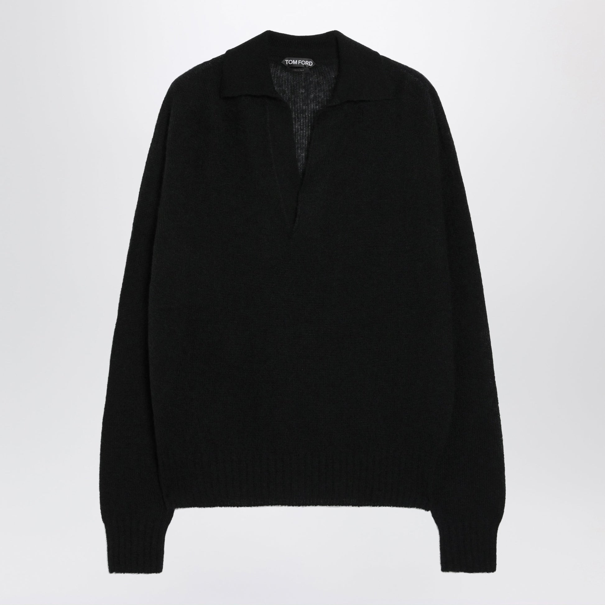 Tom Ford Long-Sleeve V-Neck Cashmere And Silk Polo In Black Men TOM FORD