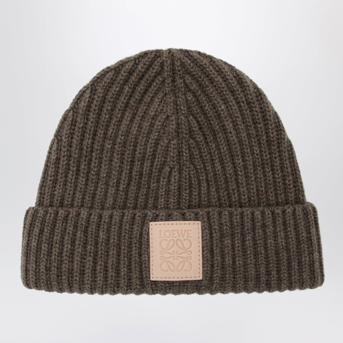 Loewe Dark Beige Ribbed Cashmere Beanie Men LOEWE