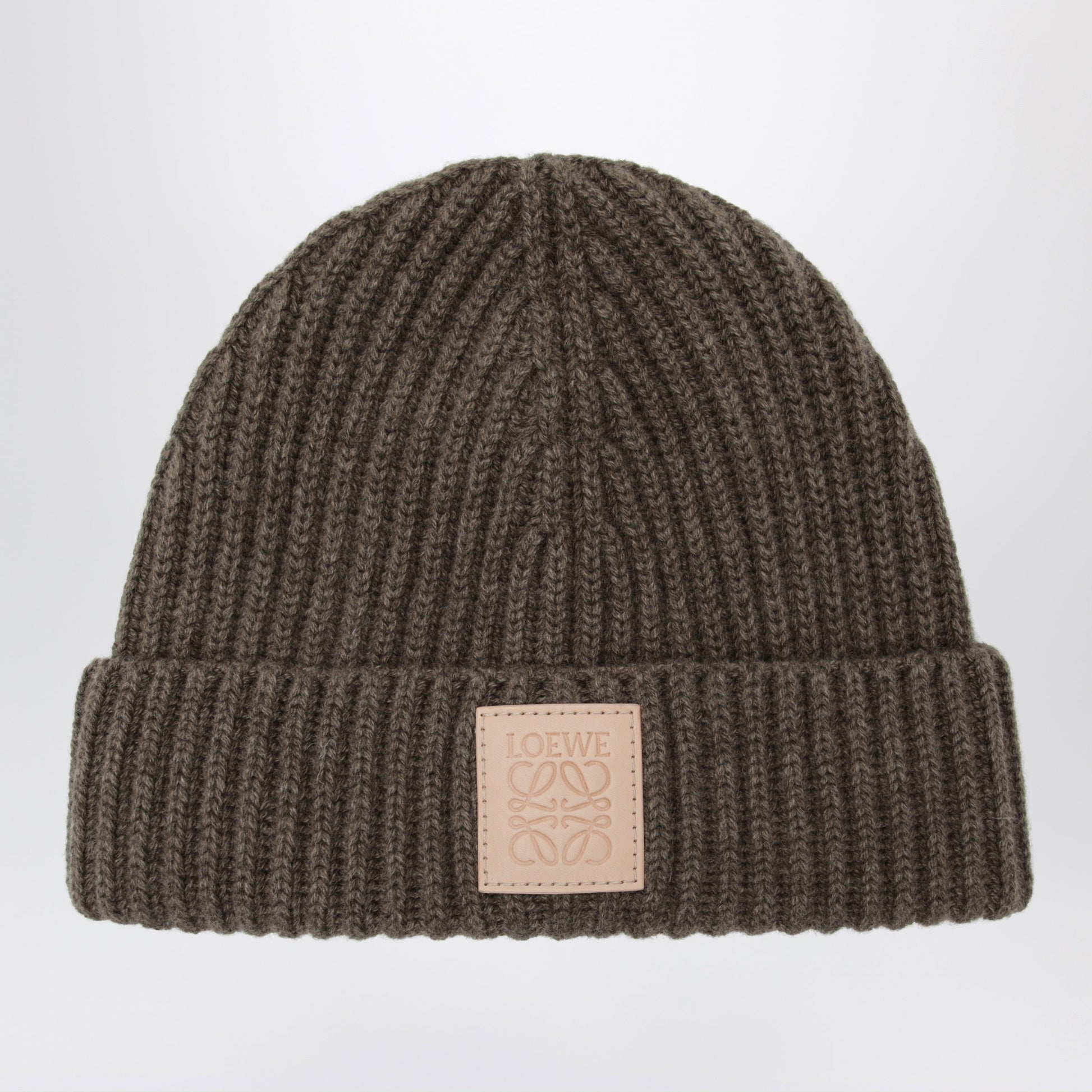 Loewe Dark Beige Ribbed Cashmere Beanie Men LOEWE