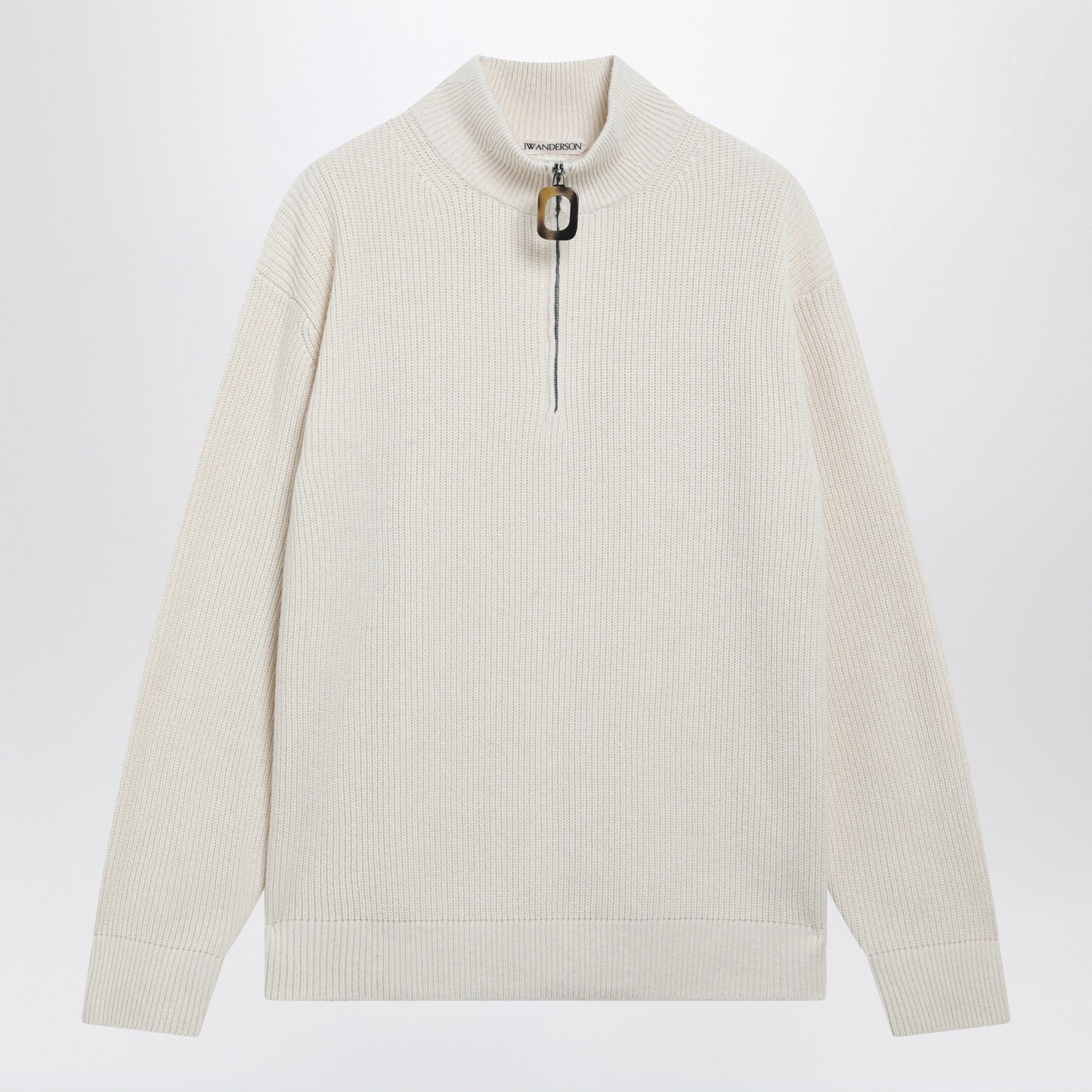 Jw Anderson Ivory Half-Zip Sweater In Wool Blend Men J.W. ANDERSON