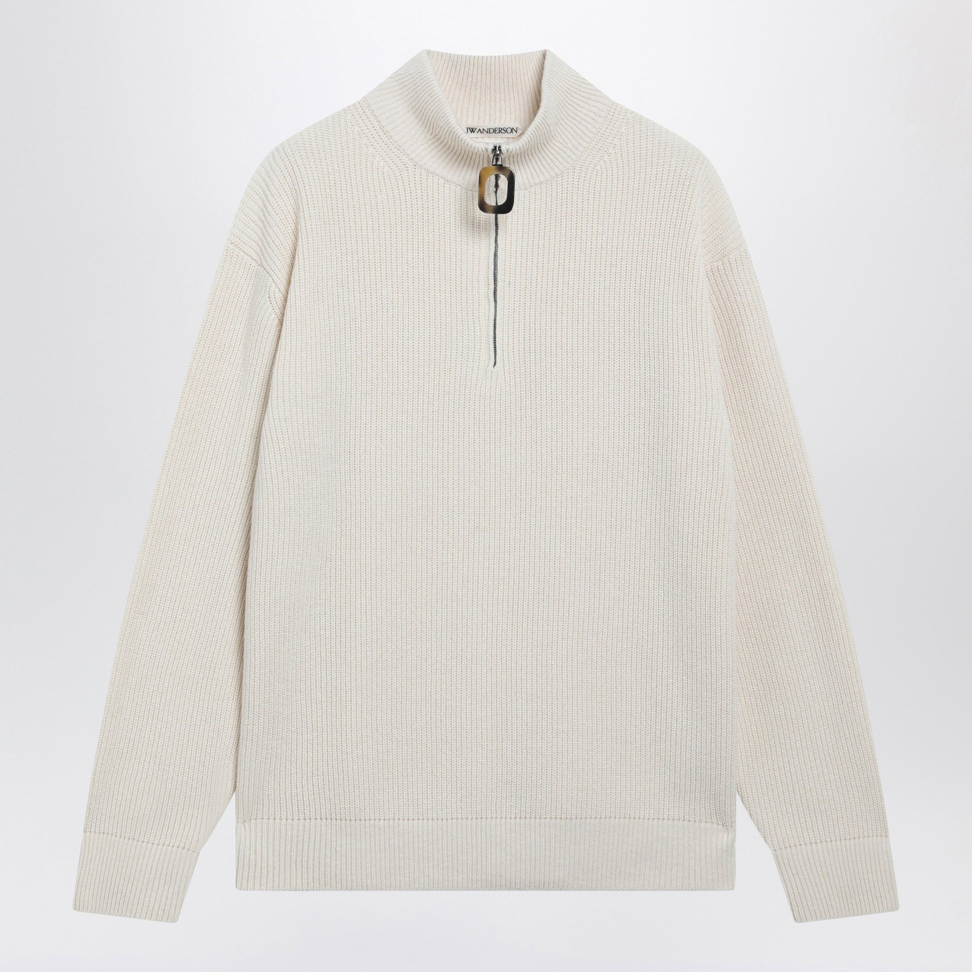 Jw Anderson Ivory Half-Zip Sweater In Wool Blend Men J.W. ANDERSON