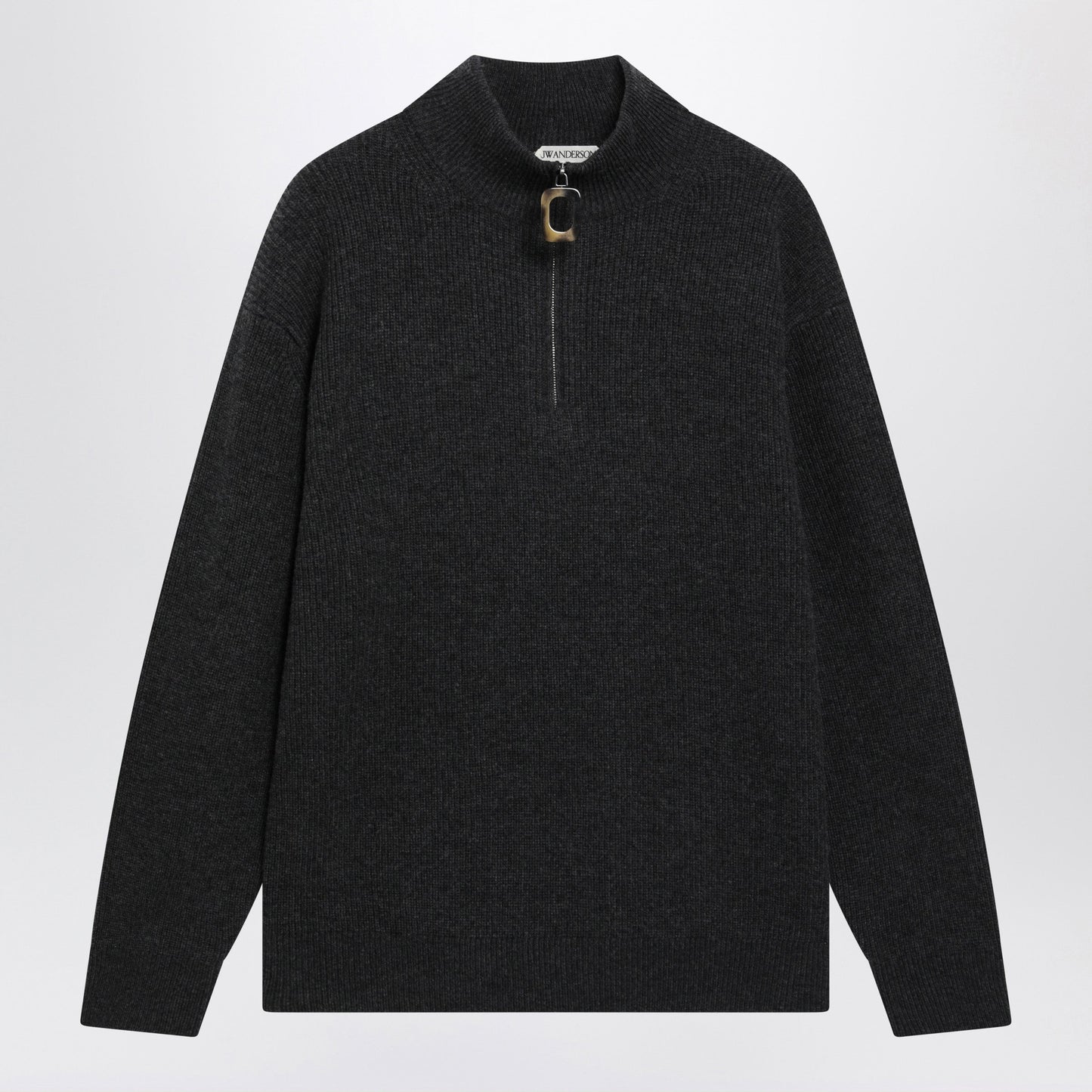 Jw Anderson Dark Grey Half-Zip Sweater In Wool Blend Men J.W. ANDERSON