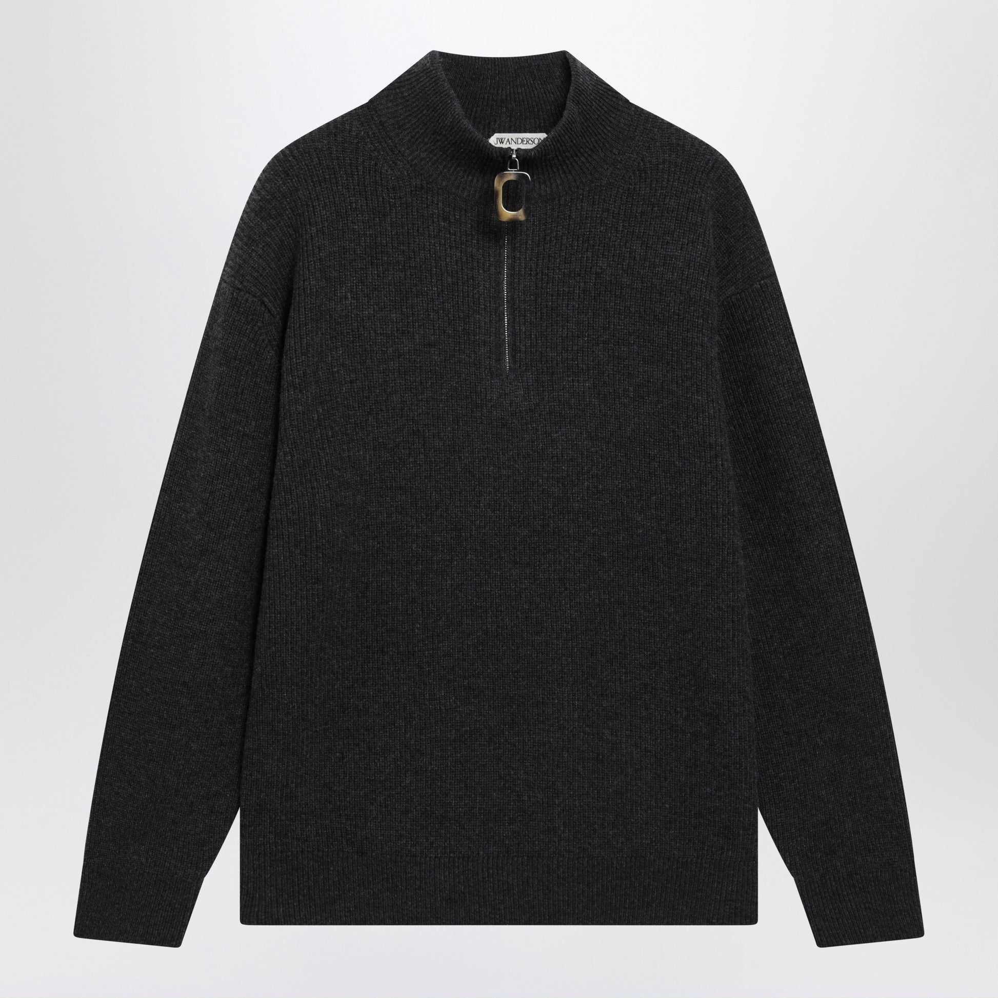 Jw Anderson Dark Grey Half-Zip Sweater In Wool Blend Men J.W. ANDERSON