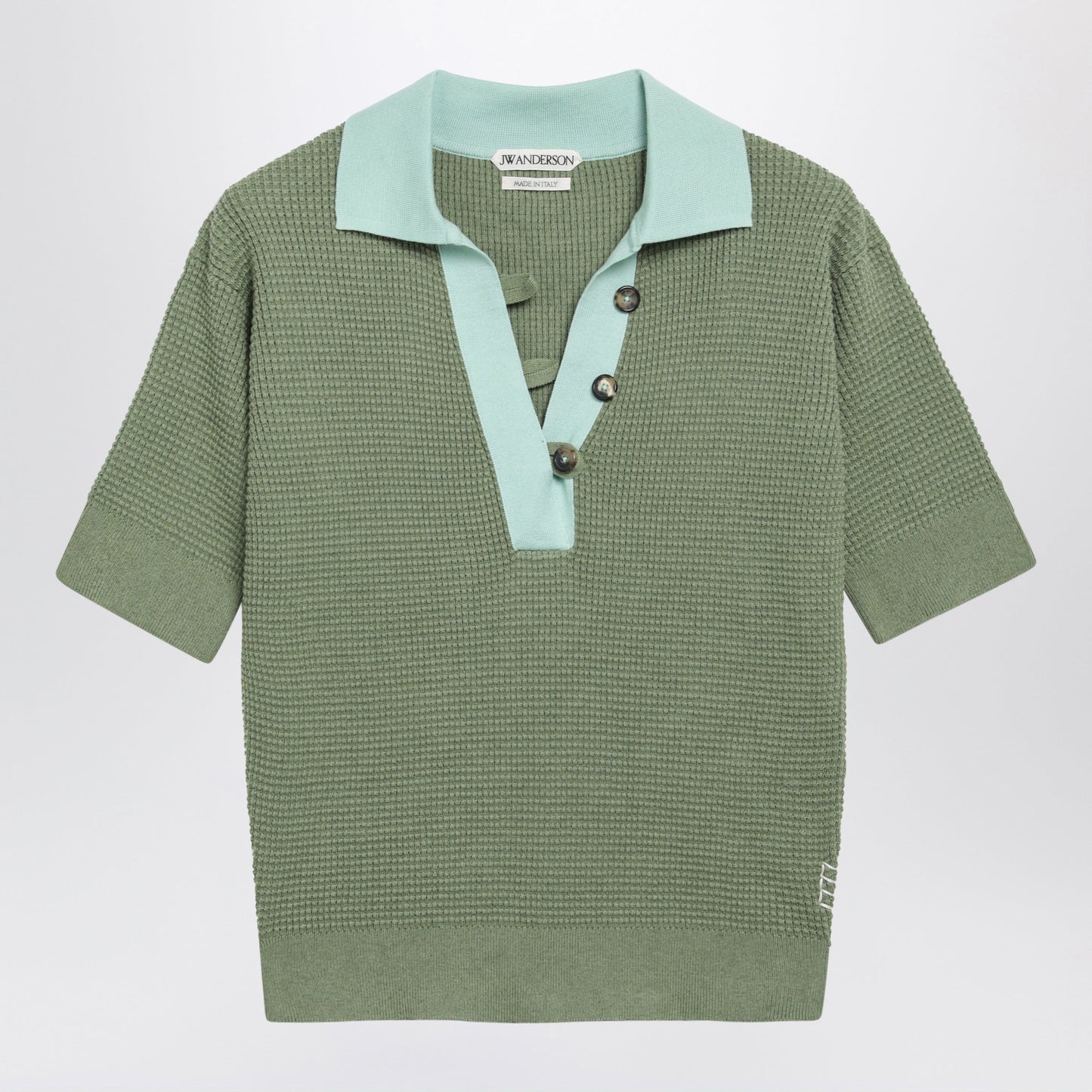 Jw Anderson Mint Green Cotton-Blend Waffle-Knit Polo Shirt Women J.W. ANDERSON