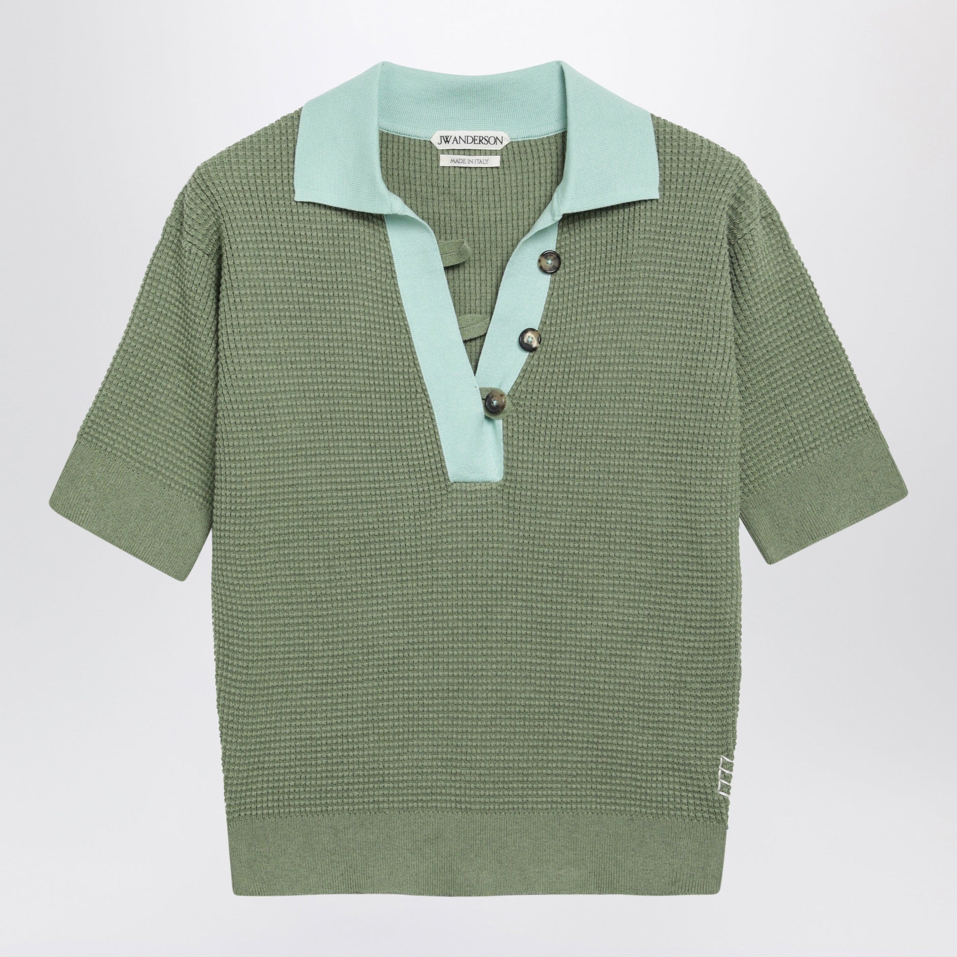 Jw Anderson Mint Green Cotton-Blend Waffle-Knit Polo Shirt Women J.W. ANDERSON