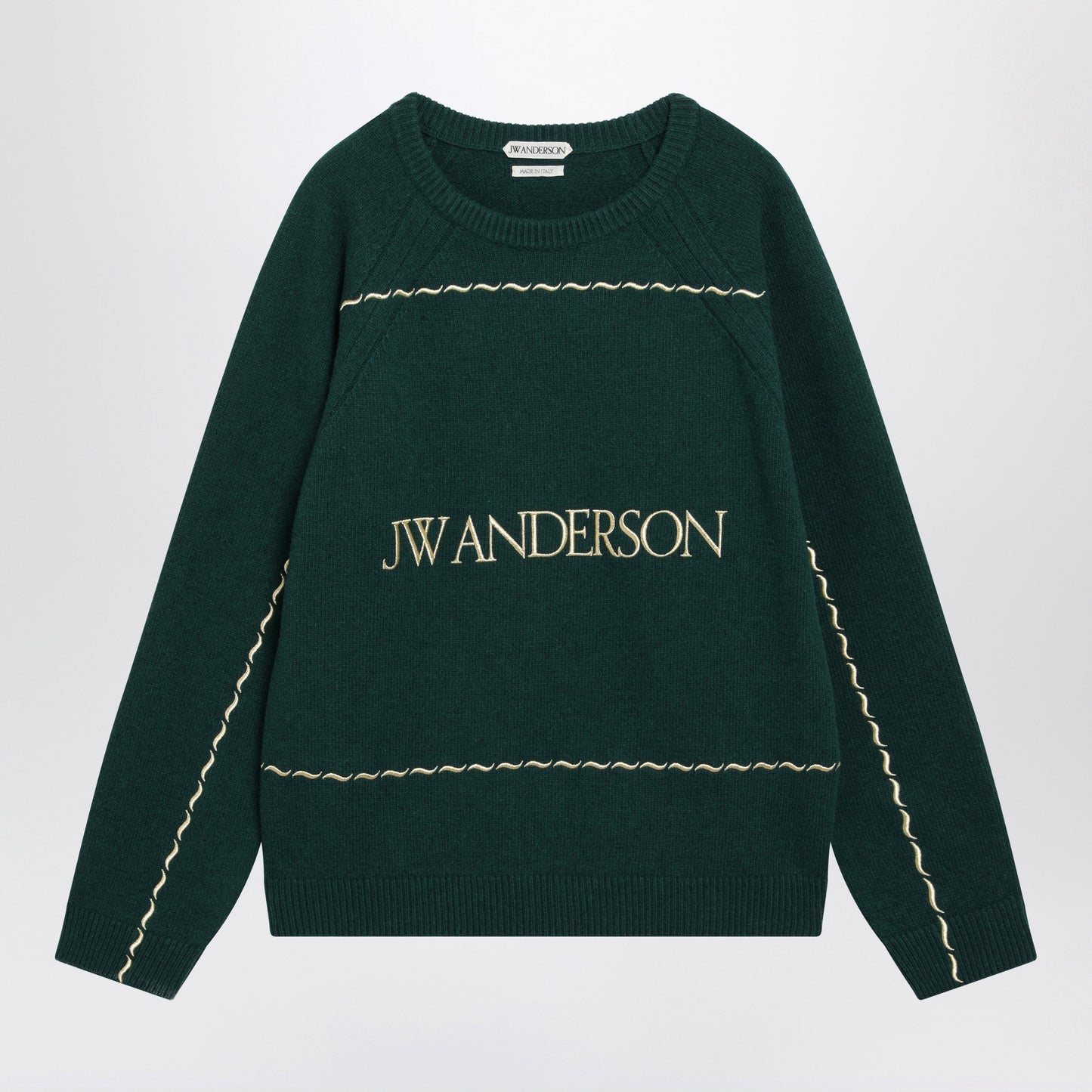 Jw Anderson Forest Green Wool Sweater With Logo Embroidery Men J.W. ANDERSON