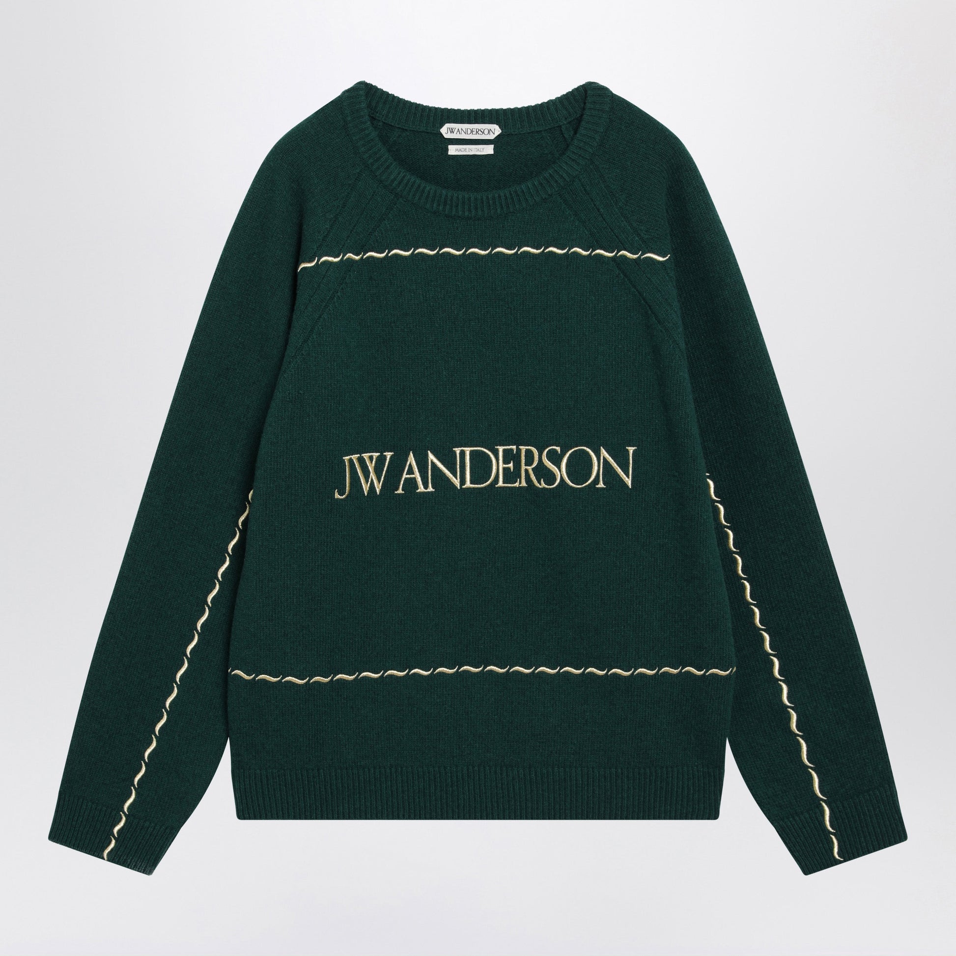 Jw Anderson Forest Green Wool Sweater With Logo Embroidery Men J.W. ANDERSON