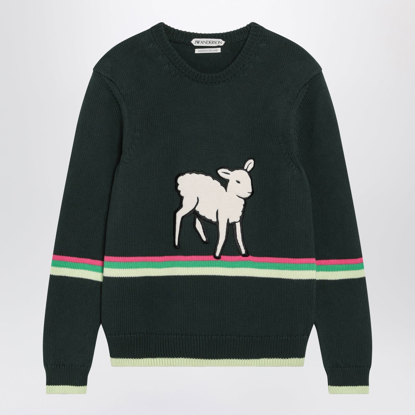Jw Anderson Dark Green Cotton Sweater With Sheep Embroidery Women J.W. ANDERSON
