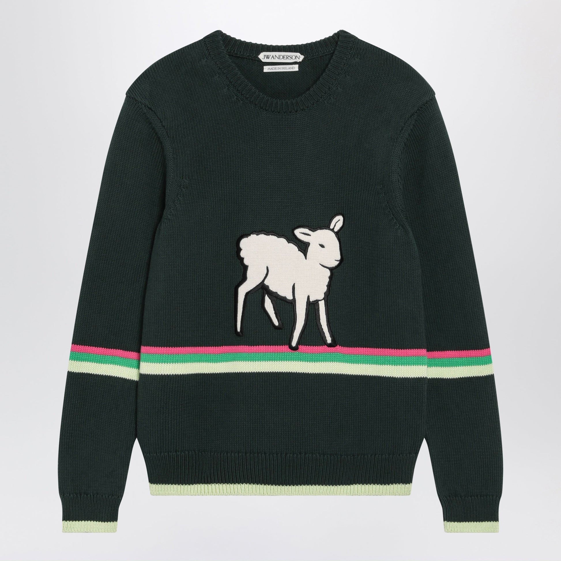 Jw Anderson Dark Green Cotton Sweater With Sheep Embroidery Women J.W. ANDERSON