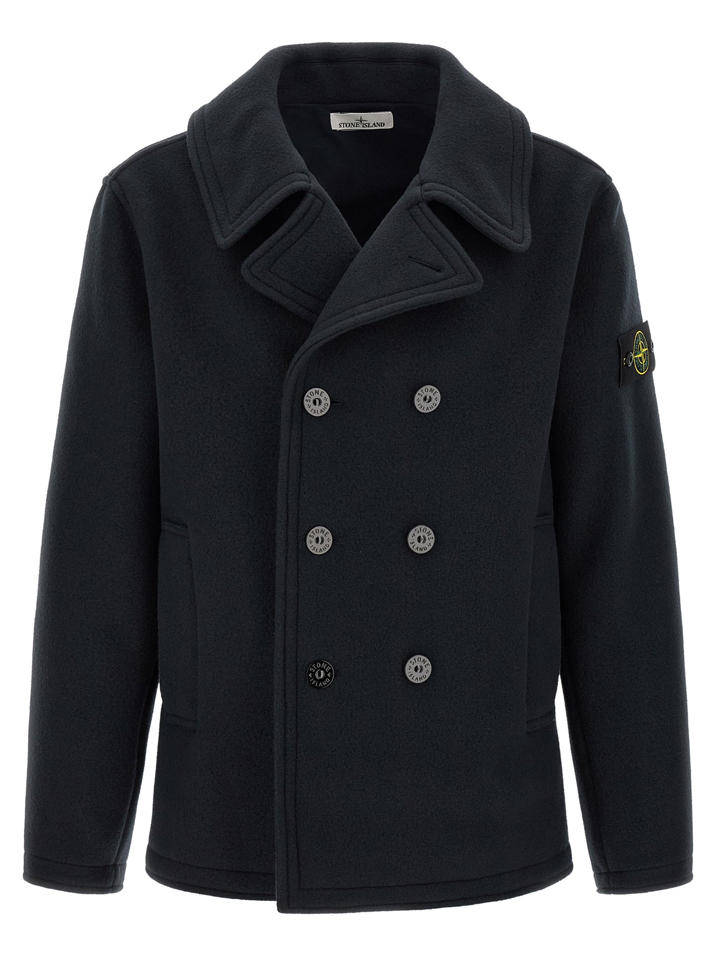 Stone Island Men Double-Breasted Coat With Logo Badge STONE ISLAND
