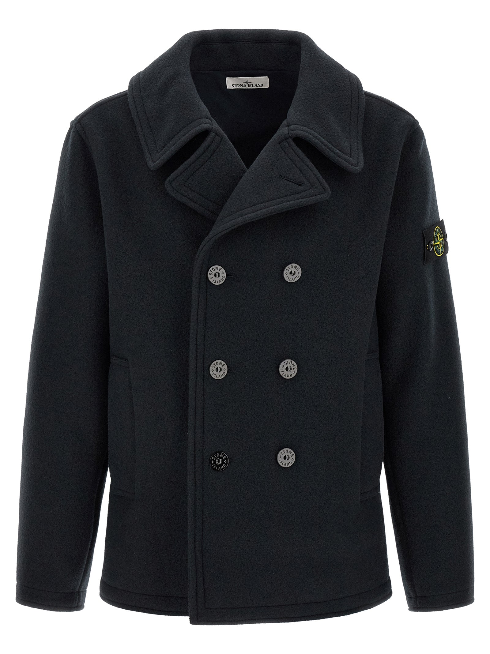 Stone Island Men Double-Breasted Coat With Logo Badge STONE ISLAND