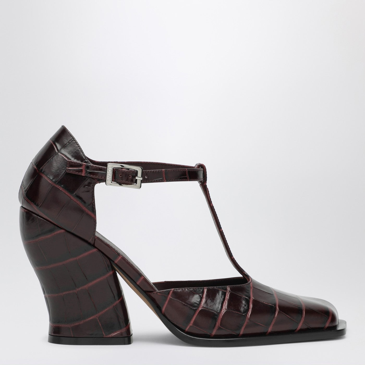 Loewe Burgundy Onda T-Bar Pumps In Embossed Leather Women LOEWE