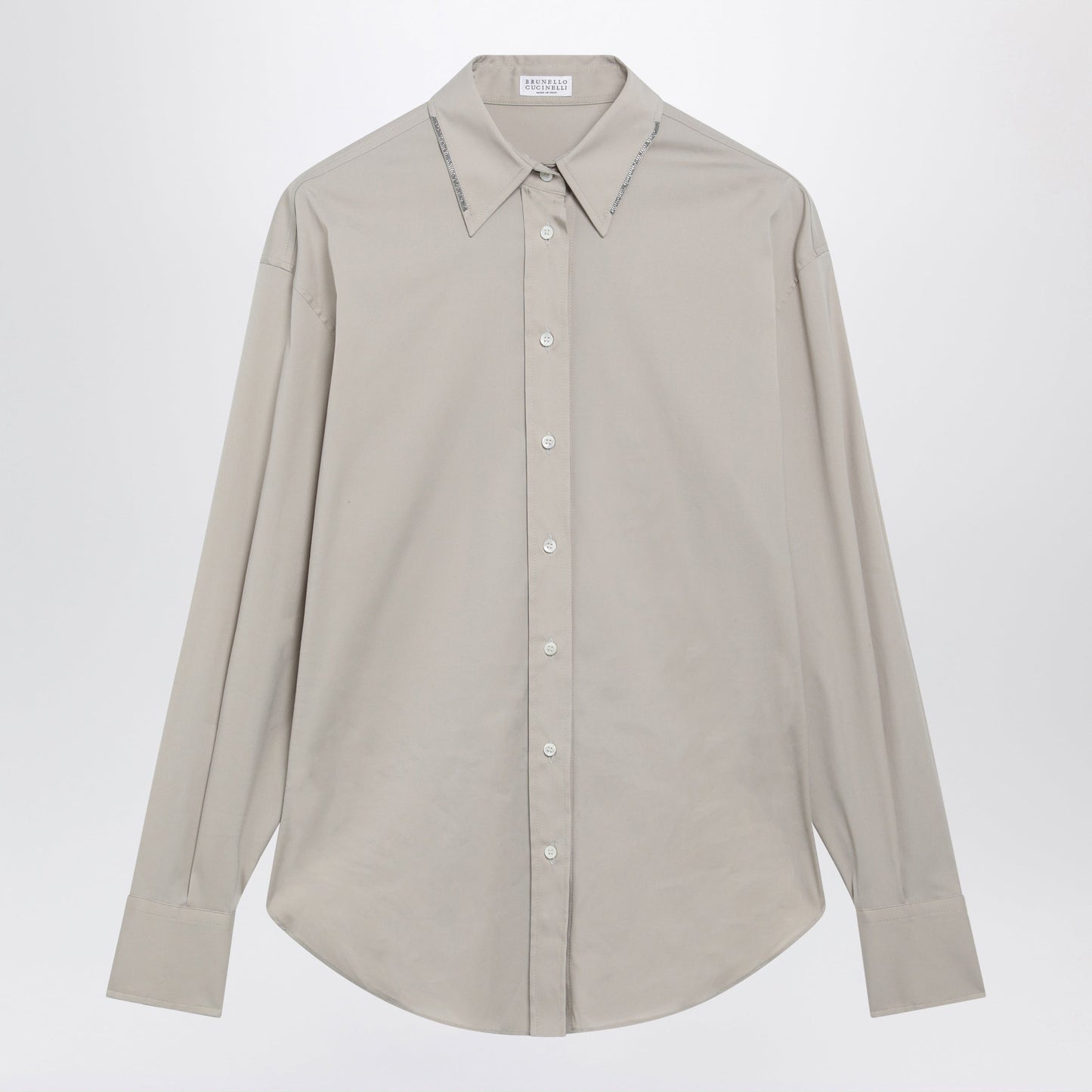 Brunello Cucinelli Monili Trim Stony Ground Cotton Poplin Shirt Women BRUNELLO CUCINELLI