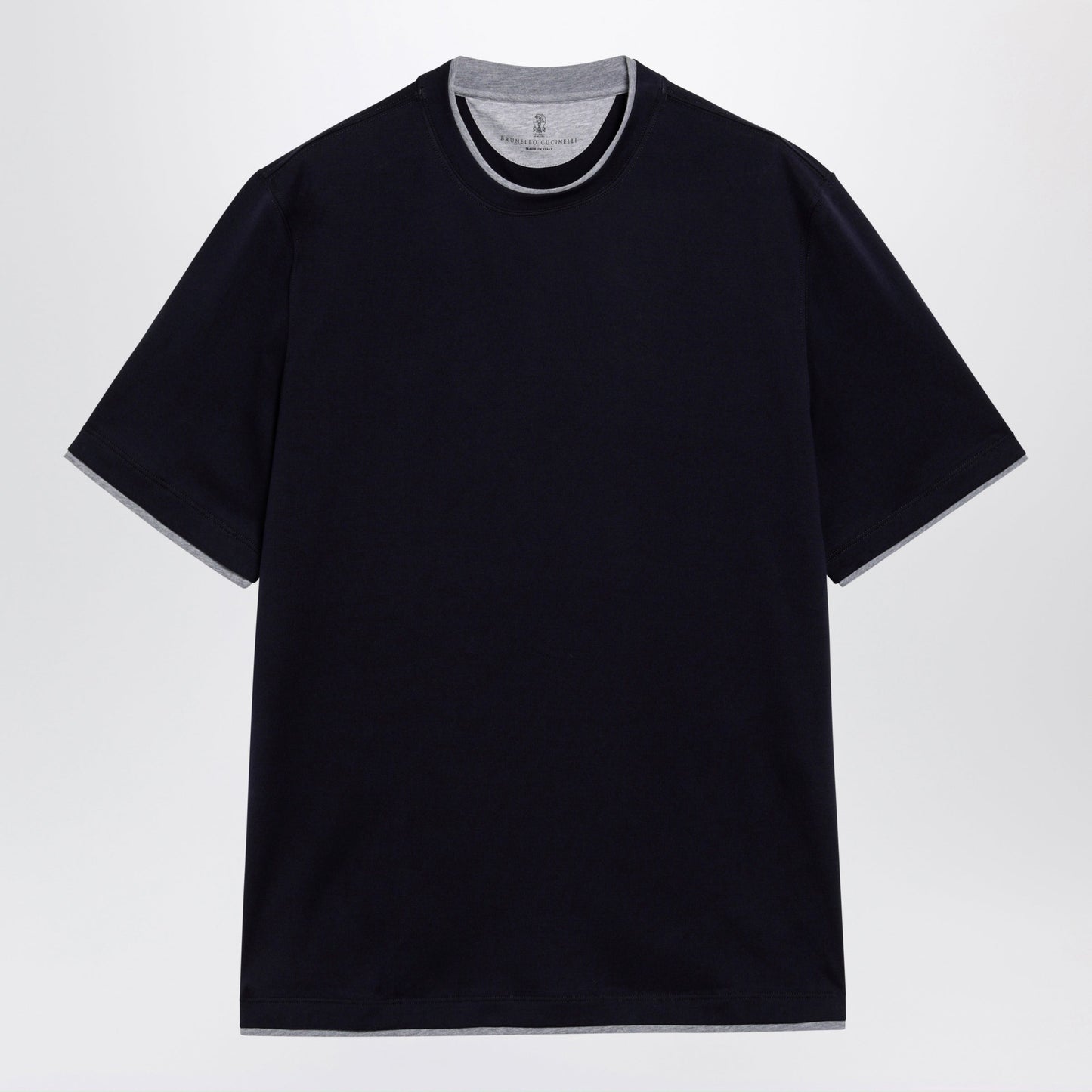Brunello Cucinelli Crew-Neck Cotton Jersey T-Shirt With Faux Layering, Cobalt Men BRUNELLO CUCINELLI