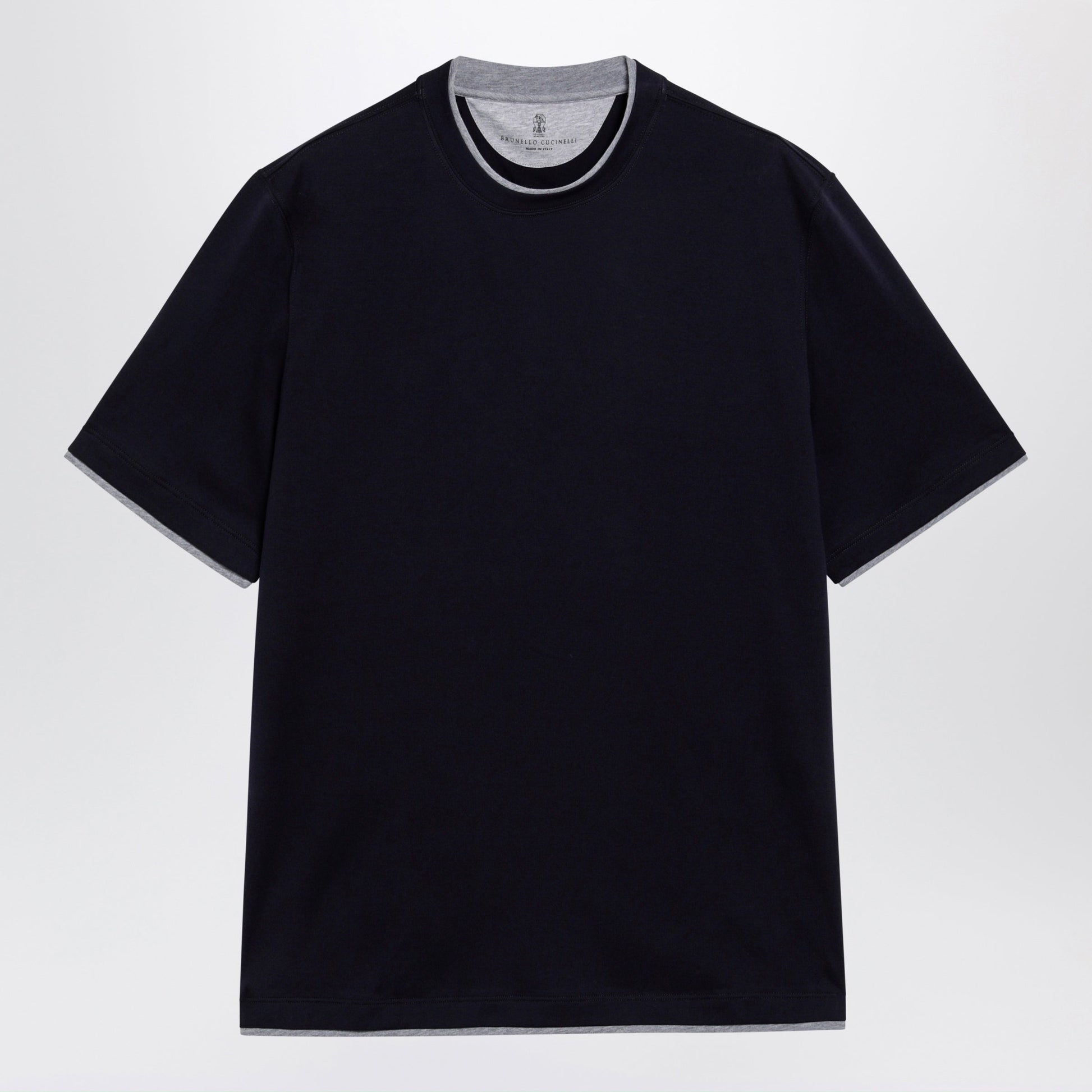 Brunello Cucinelli Crew-Neck Cotton Jersey T-Shirt With Faux Layering, Cobalt Men BRUNELLO CUCINELLI