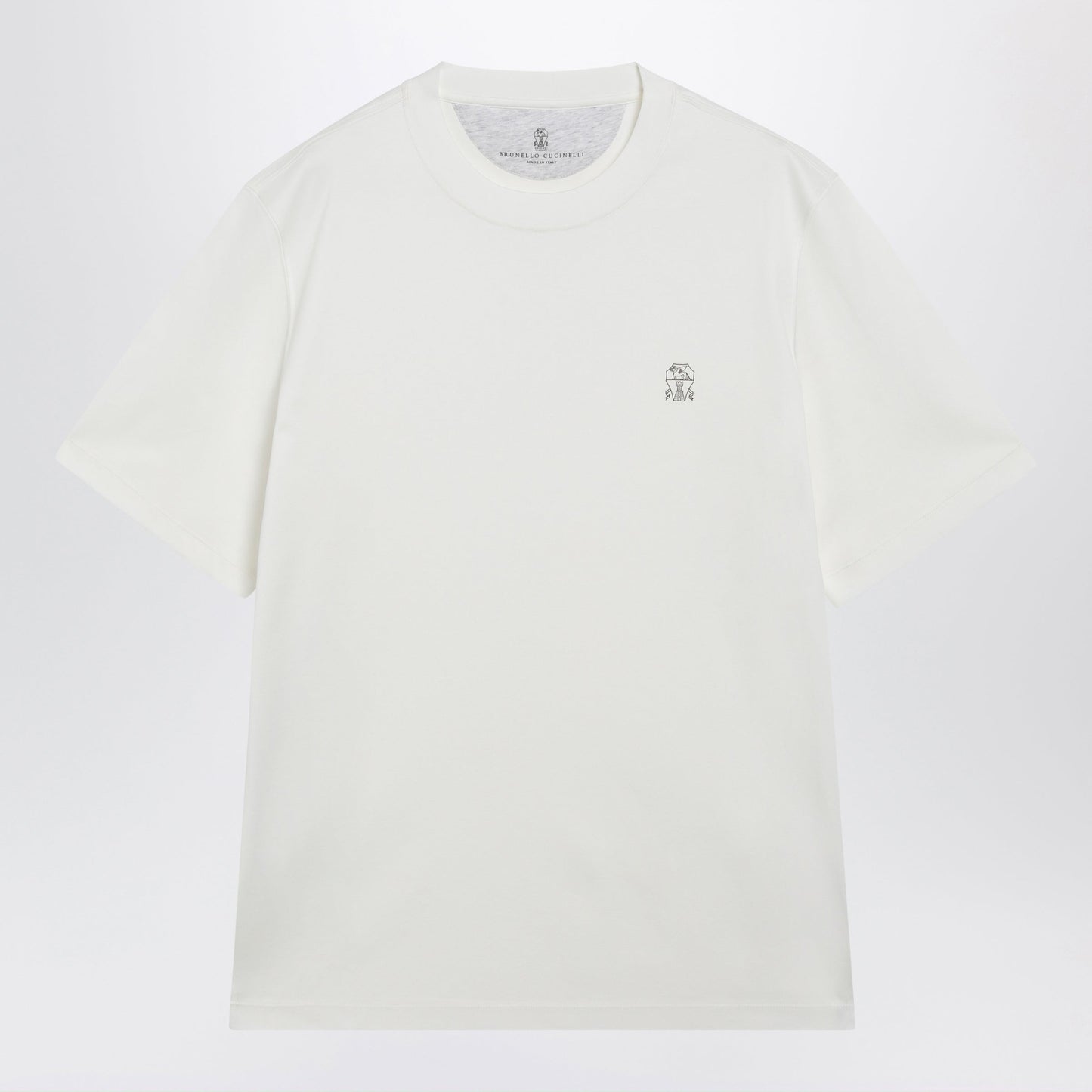 Brunello Cucinelli Crew-Neck Cotton Jersey T-Shirt With Logo In Off White Men BRUNELLO CUCINELLI