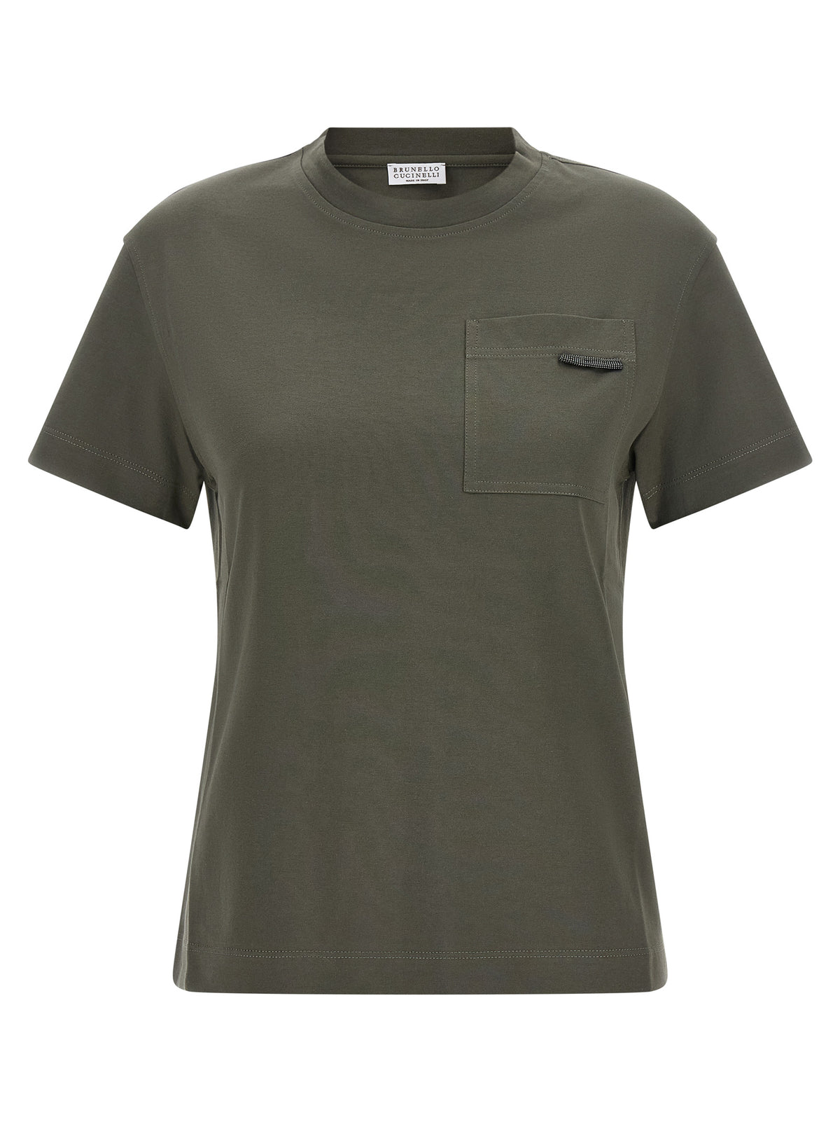 Brunello Cucinelli Women Green 'Shiny Tab' T-Shirt