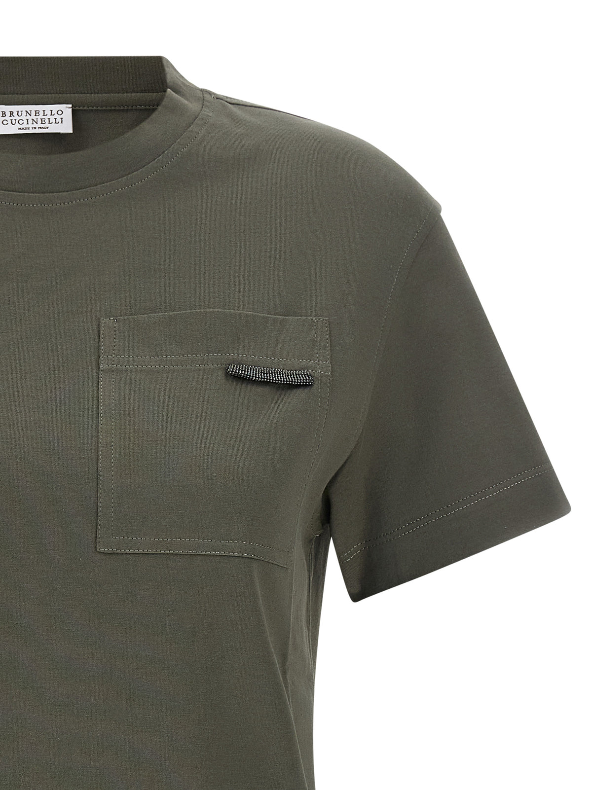 Brunello Cucinelli Women Green 'Shiny Tab' T-Shirt