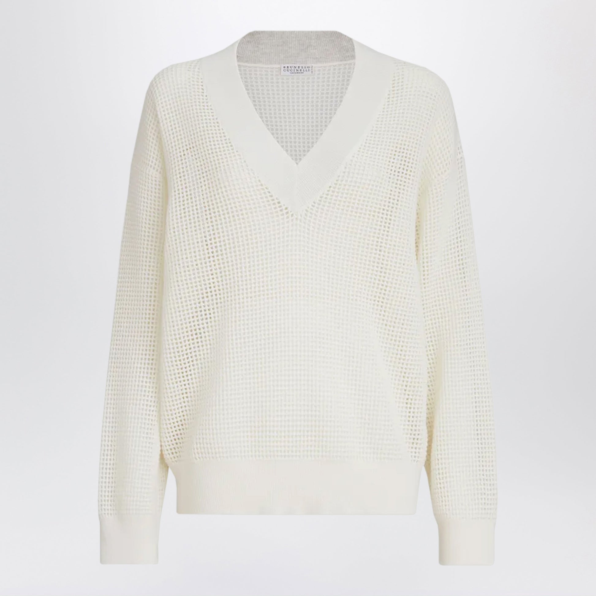 Brunello Cucinelli White Cashmere Mesh Sweater Women BRUNELLO CUCINELLI