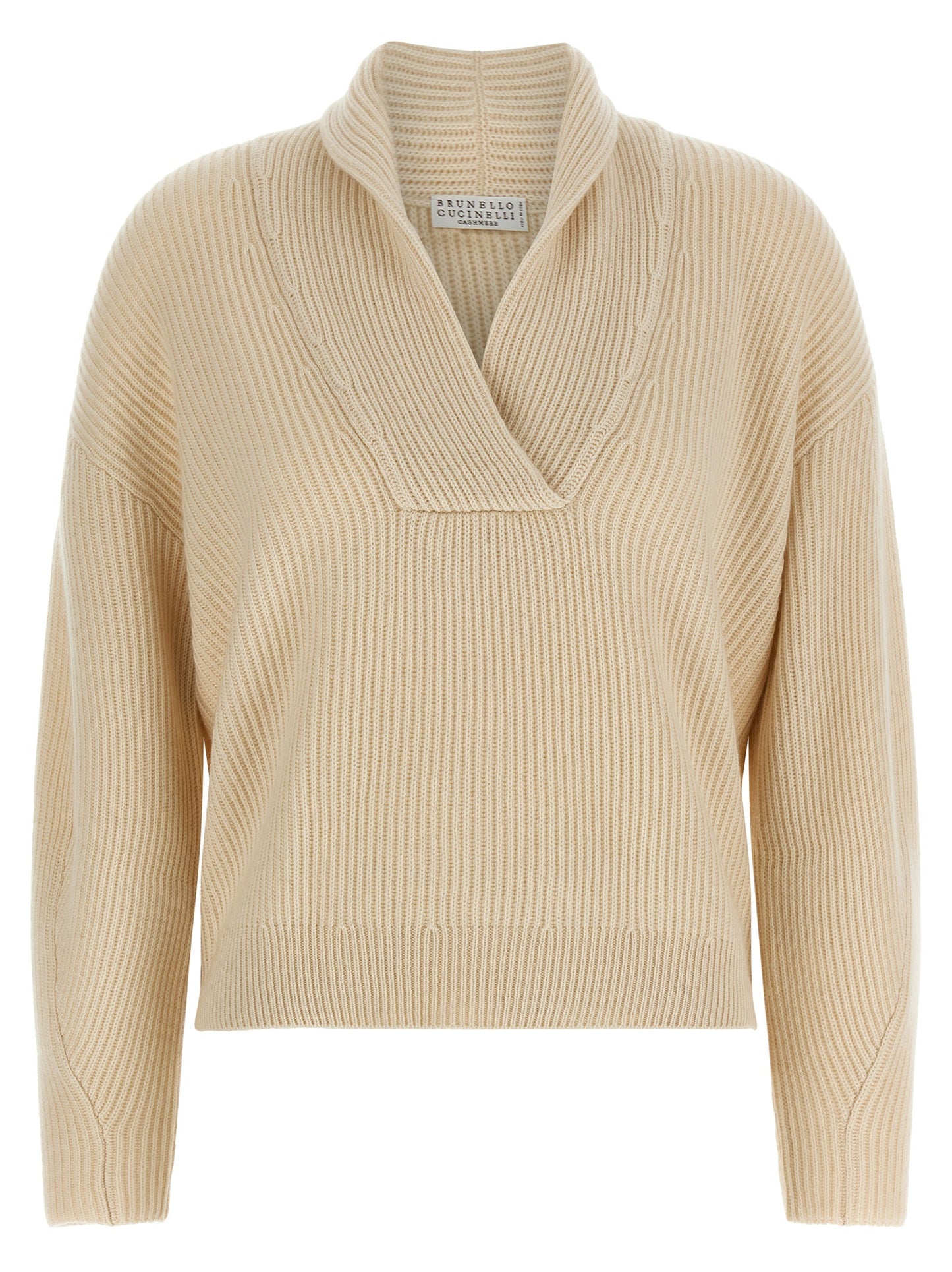Brunello Cucinelli Women Shawl Neck Ribbed Sweater BRUNELLO CUCINELLI