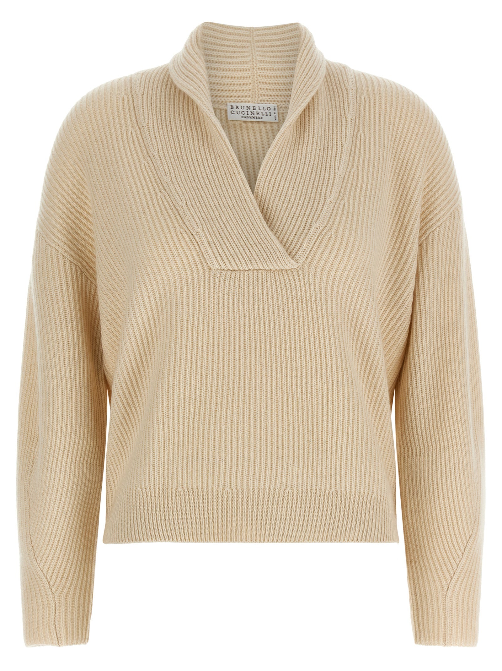Brunello Cucinelli Women Shawl Neck Ribbed Sweater BRUNELLO CUCINELLI