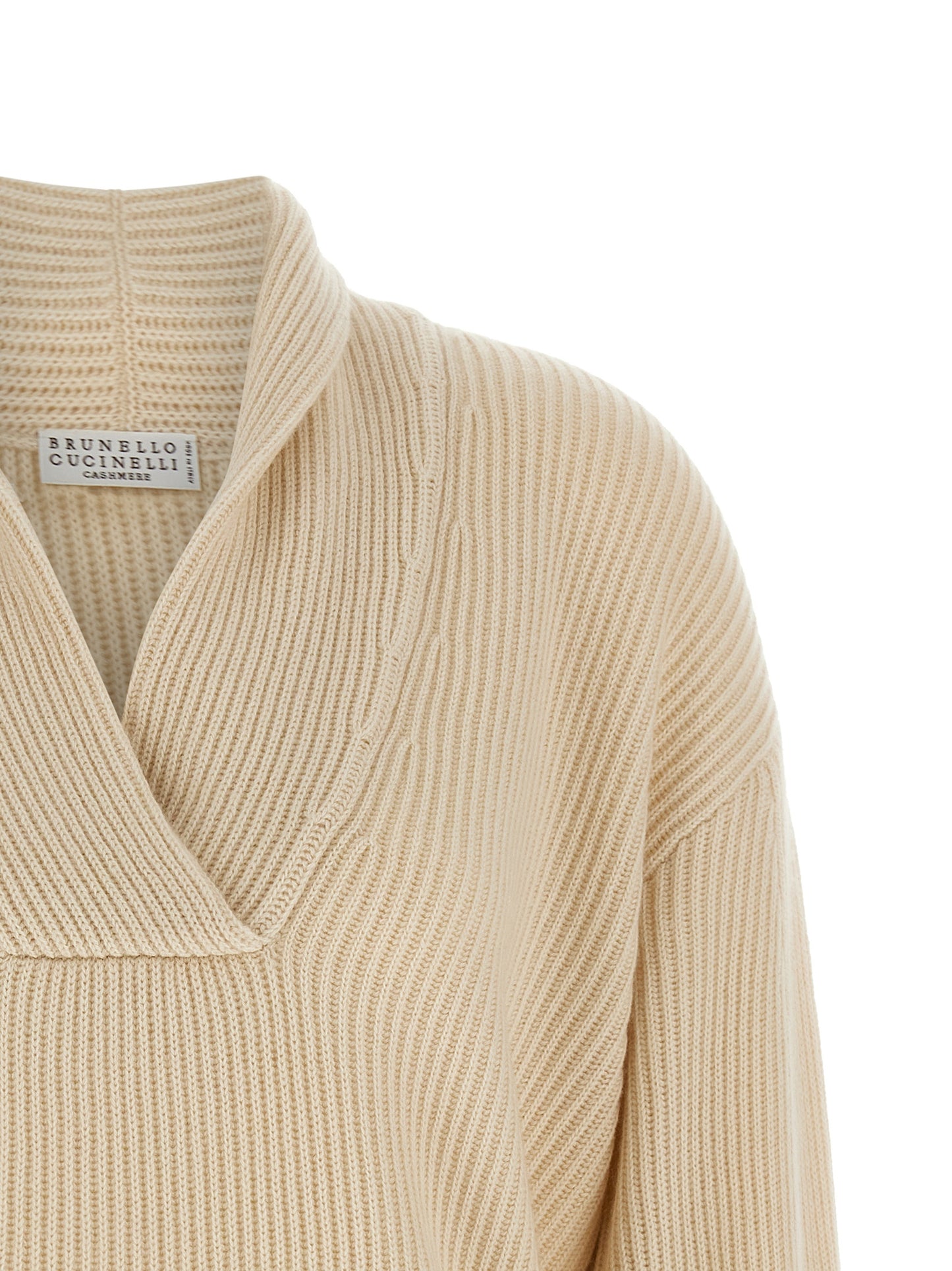 Brunello Cucinelli Women Shawl Neck Ribbed Sweater BRUNELLO CUCINELLI